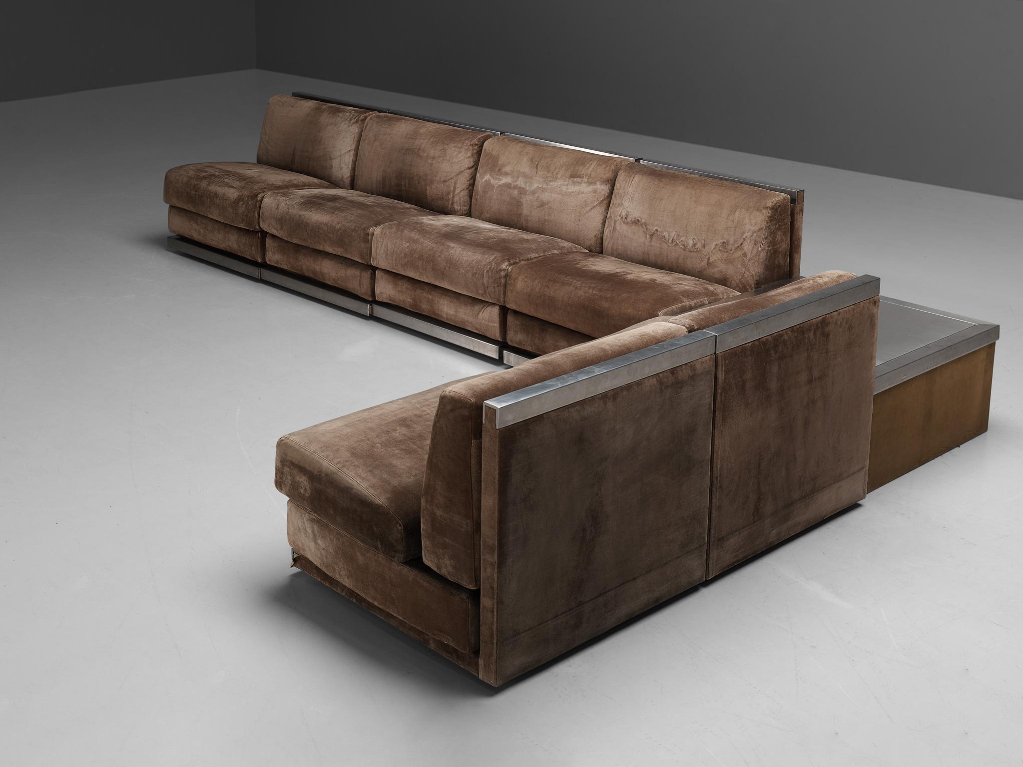 Large Postmodern Sectional Sofa in Suede and Steel 5