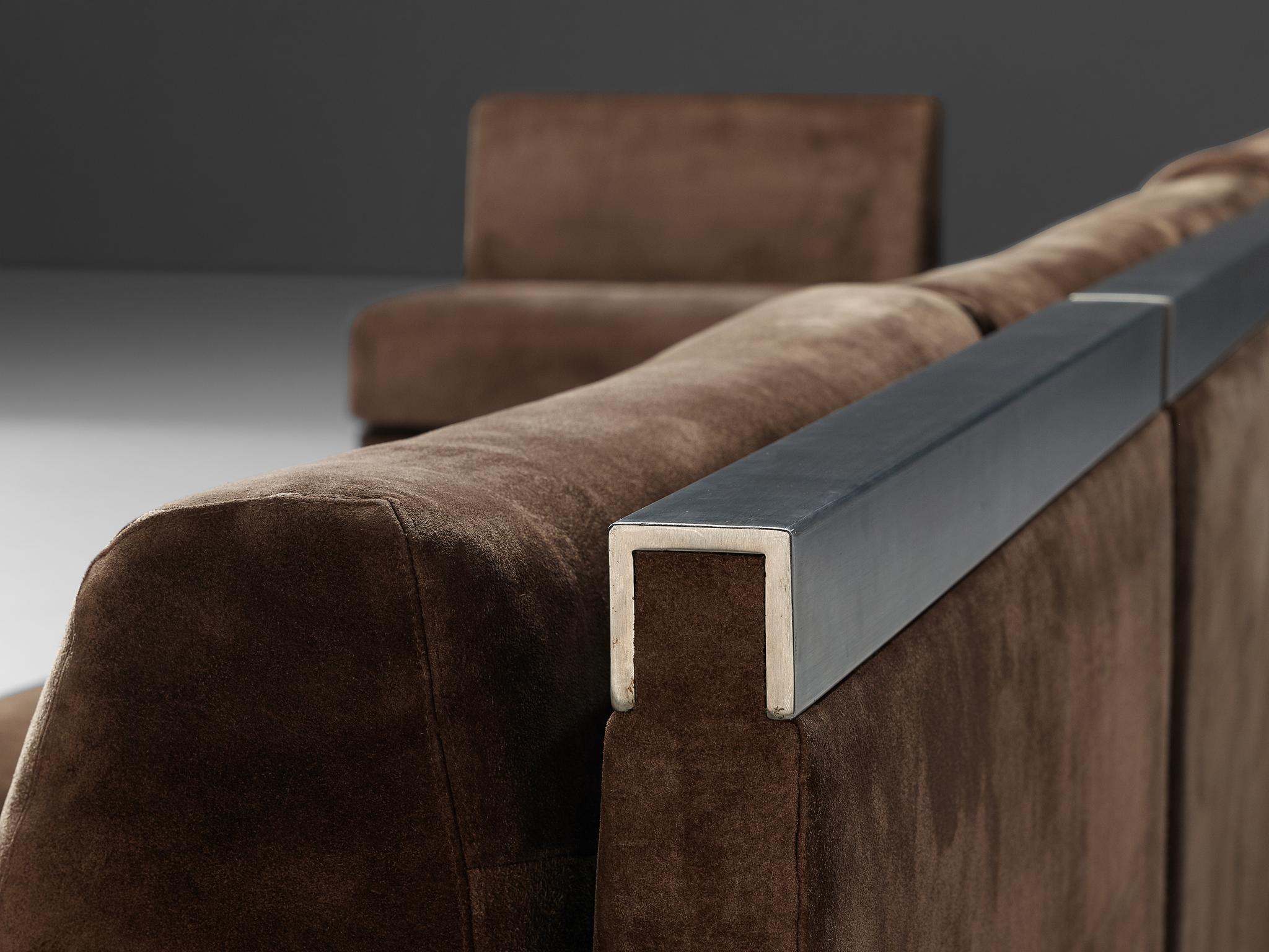 Post-Modern Large Postmodern Sectional Sofa in Suede and Steel