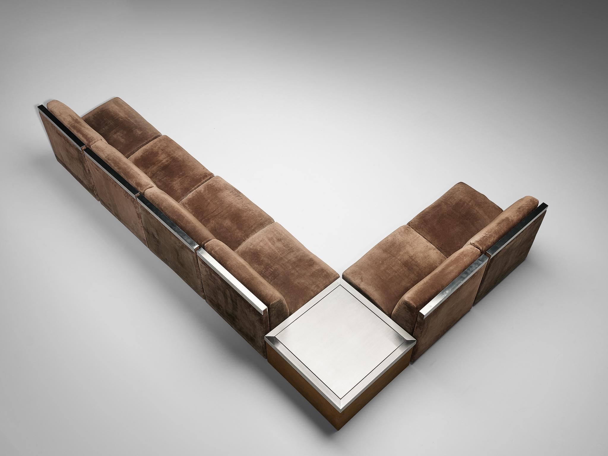 Late 20th Century Large Postmodern Sectional Sofa in Suede and Steel