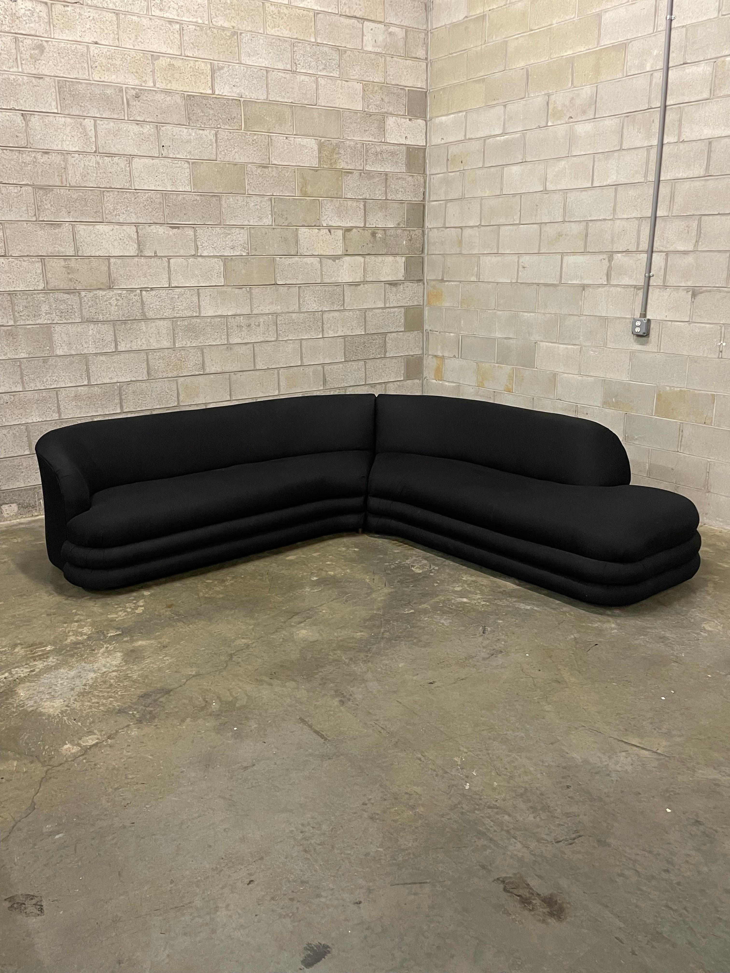 Upholstery Large Postmodern Serpentine Sectional with Stacked Base after Vladimir Kagan For Sale