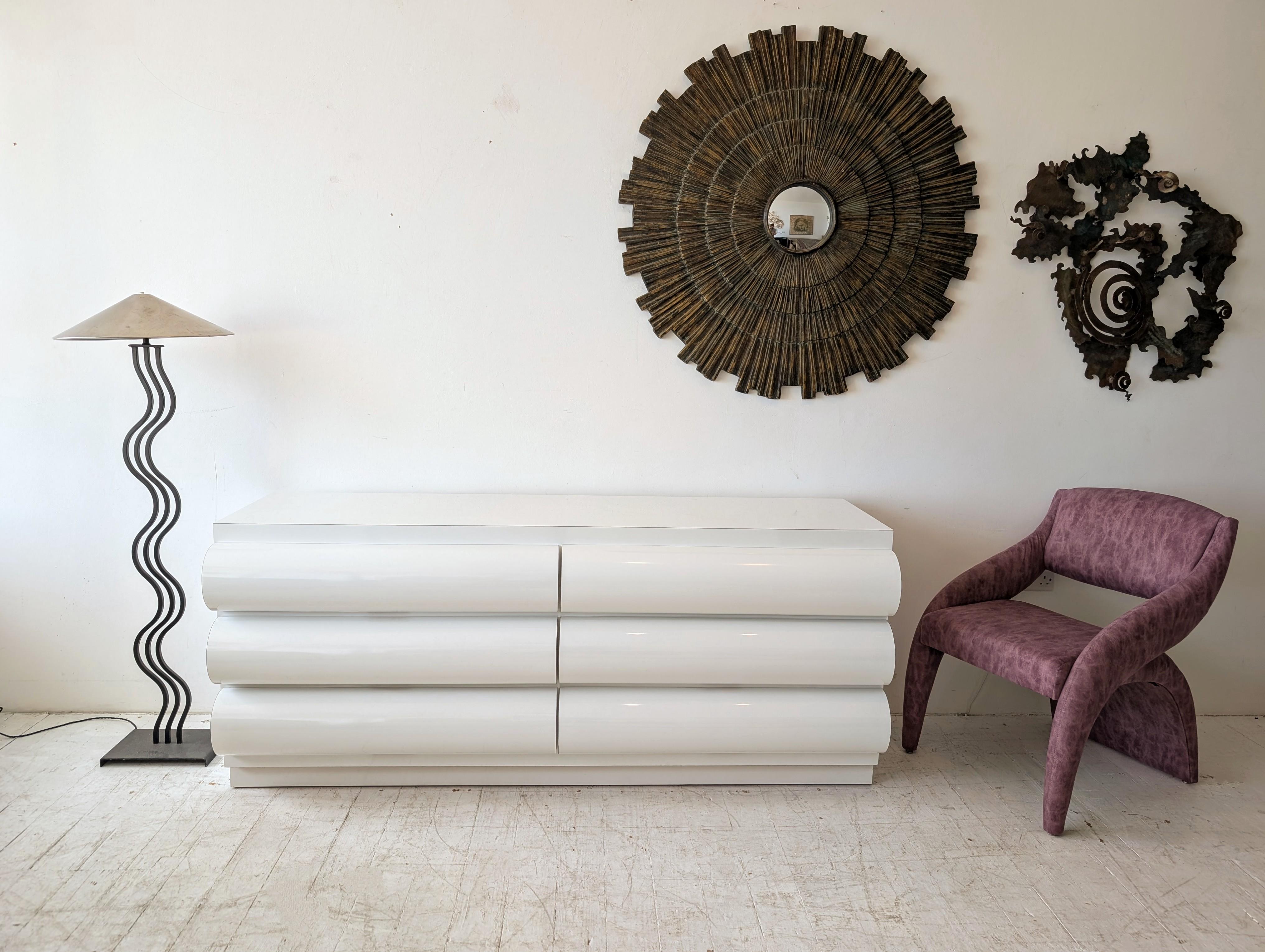 Post-Modern Large postmodern white laminate bullnose sideboard with drawers: ONE available For Sale