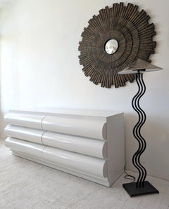 Large postmodern white laminate bullnose sideboard with drawers: ONE available