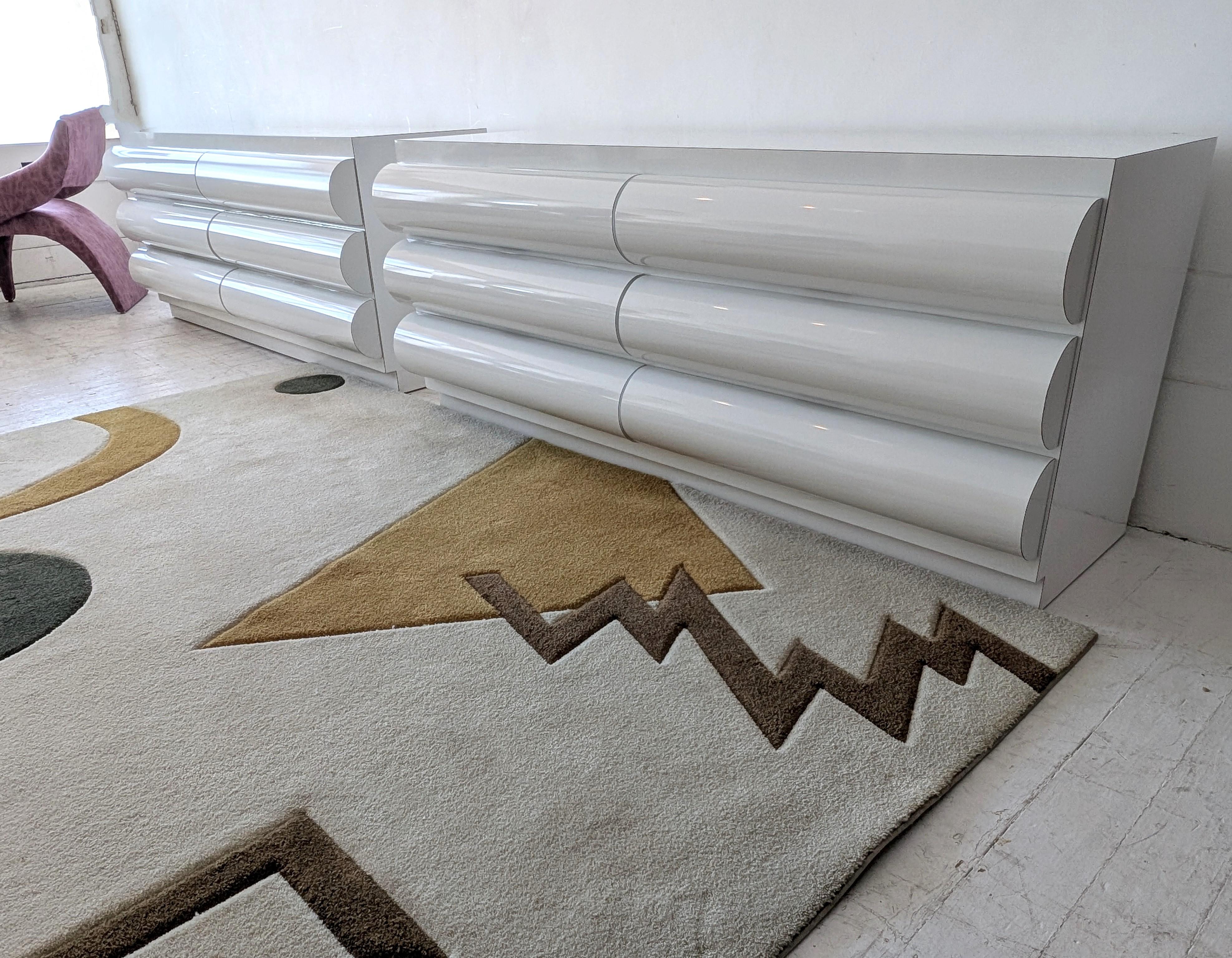 Large postmodern white laminate bullnose sideboard with drawers: ONE available For Sale 4