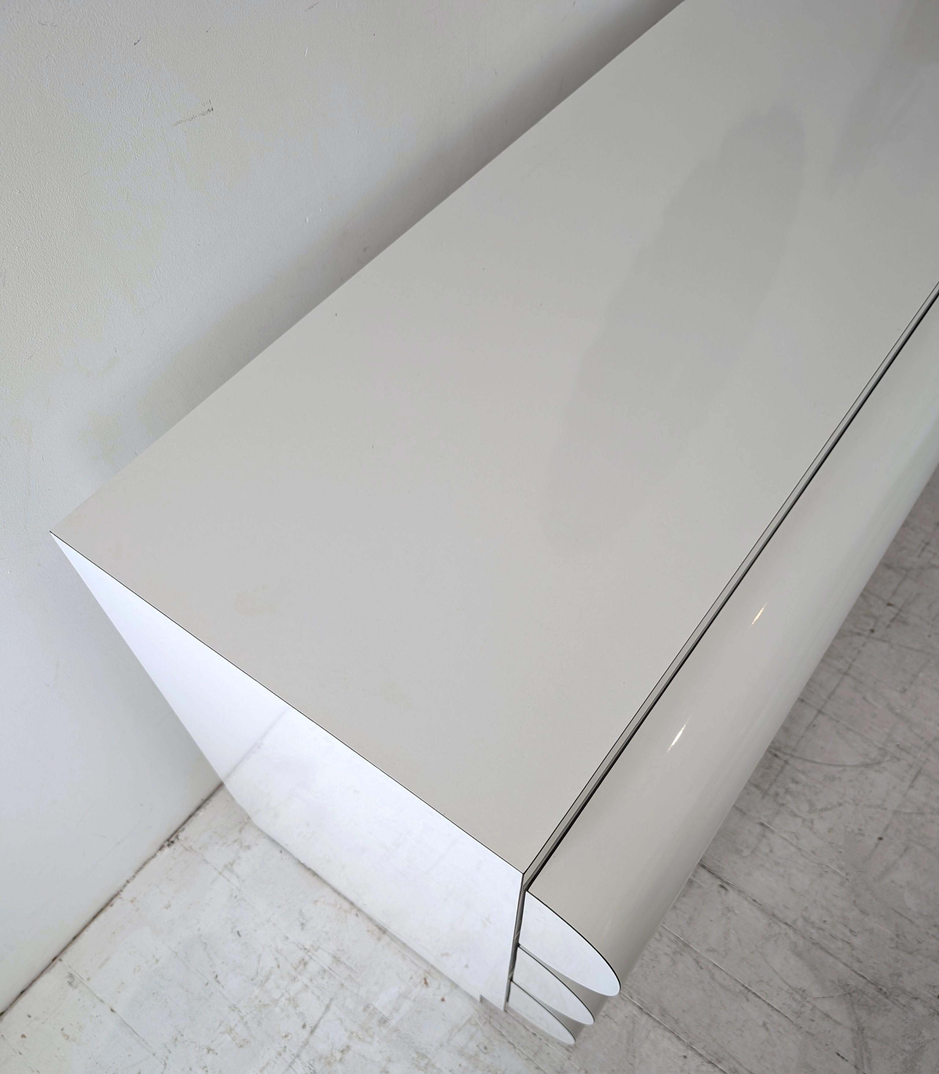 Large postmodern white laminate bullnose sideboard with drawers: ONE available For Sale 6