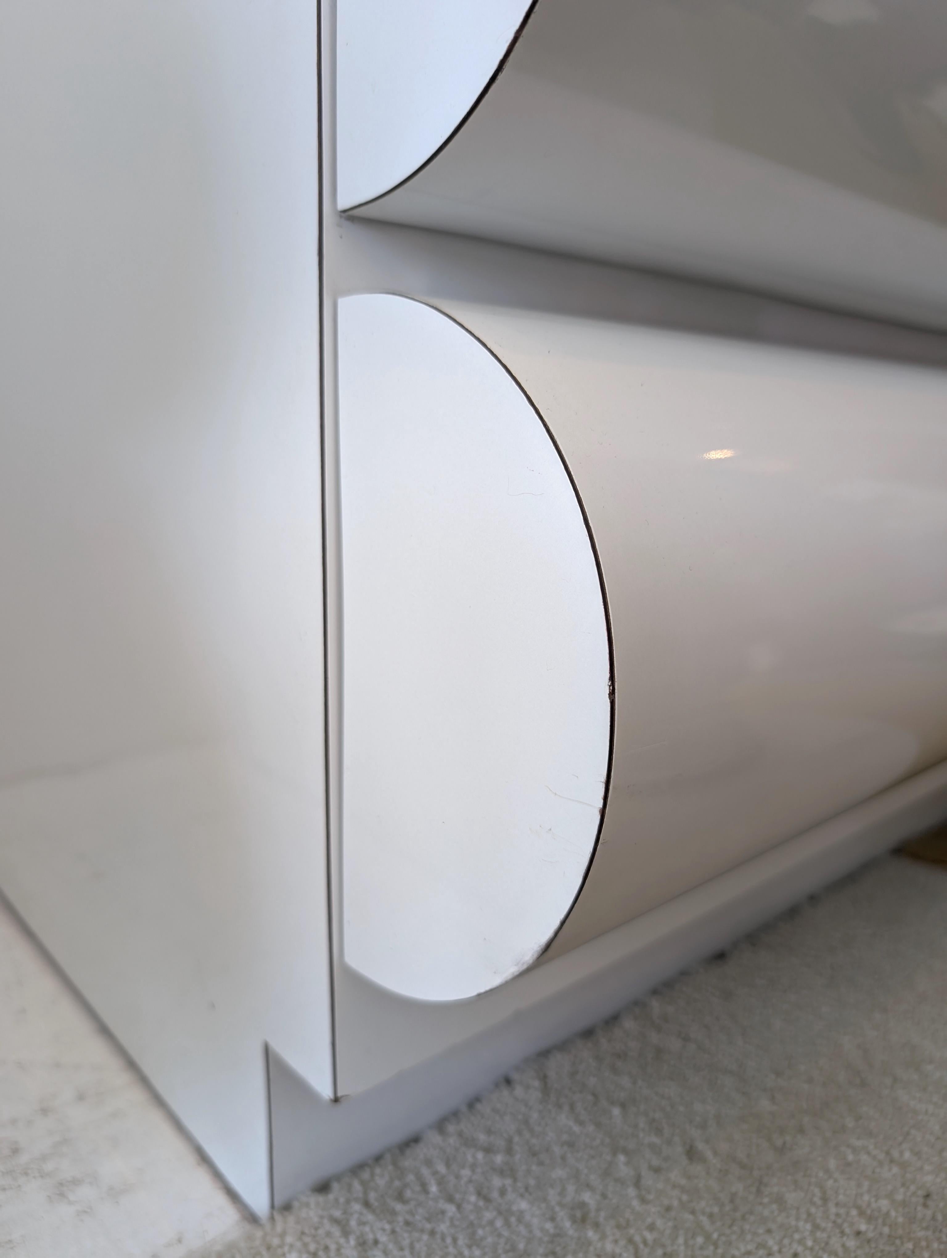 Large postmodern white laminate bullnose sideboard with drawers: ONE available For Sale 10