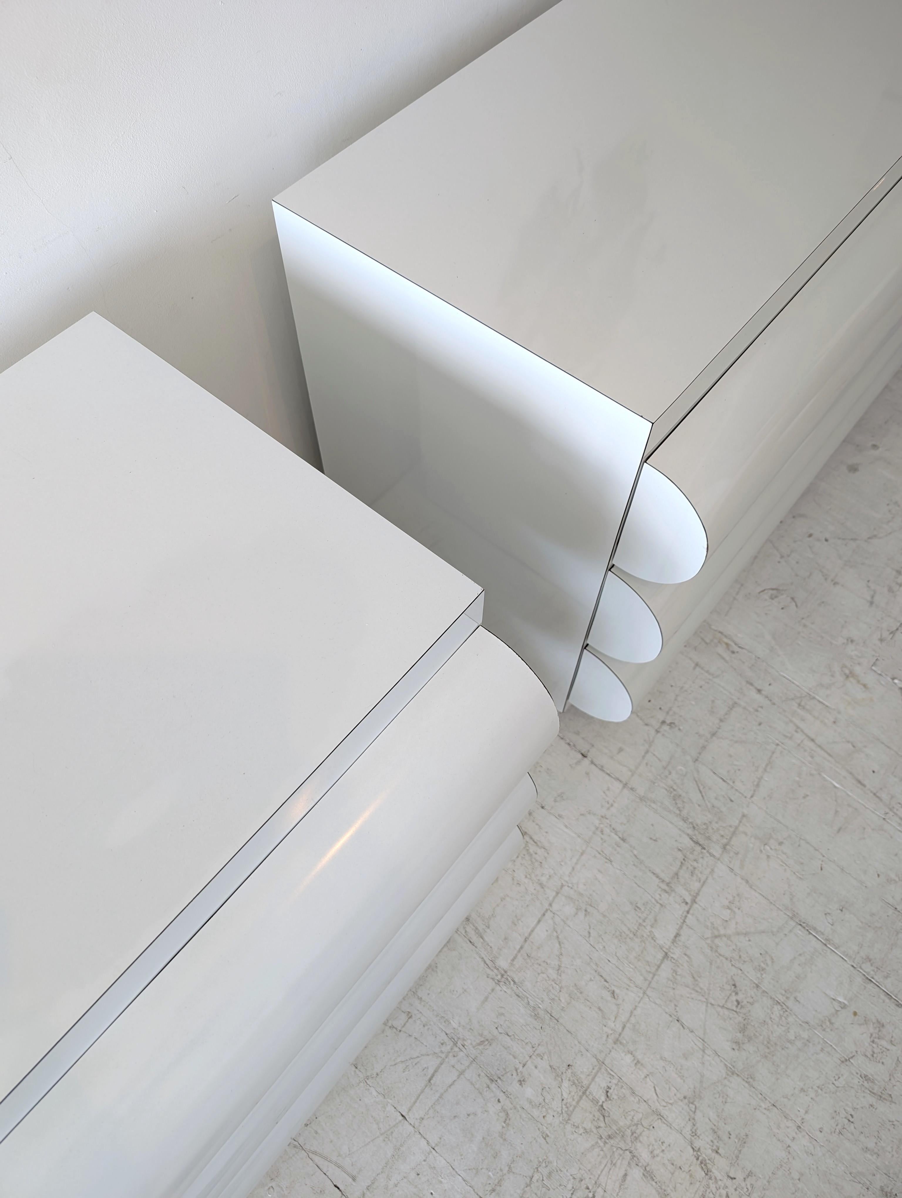 Large postmodern white laminate bullnose sideboard with drawers: ONE available For Sale 12