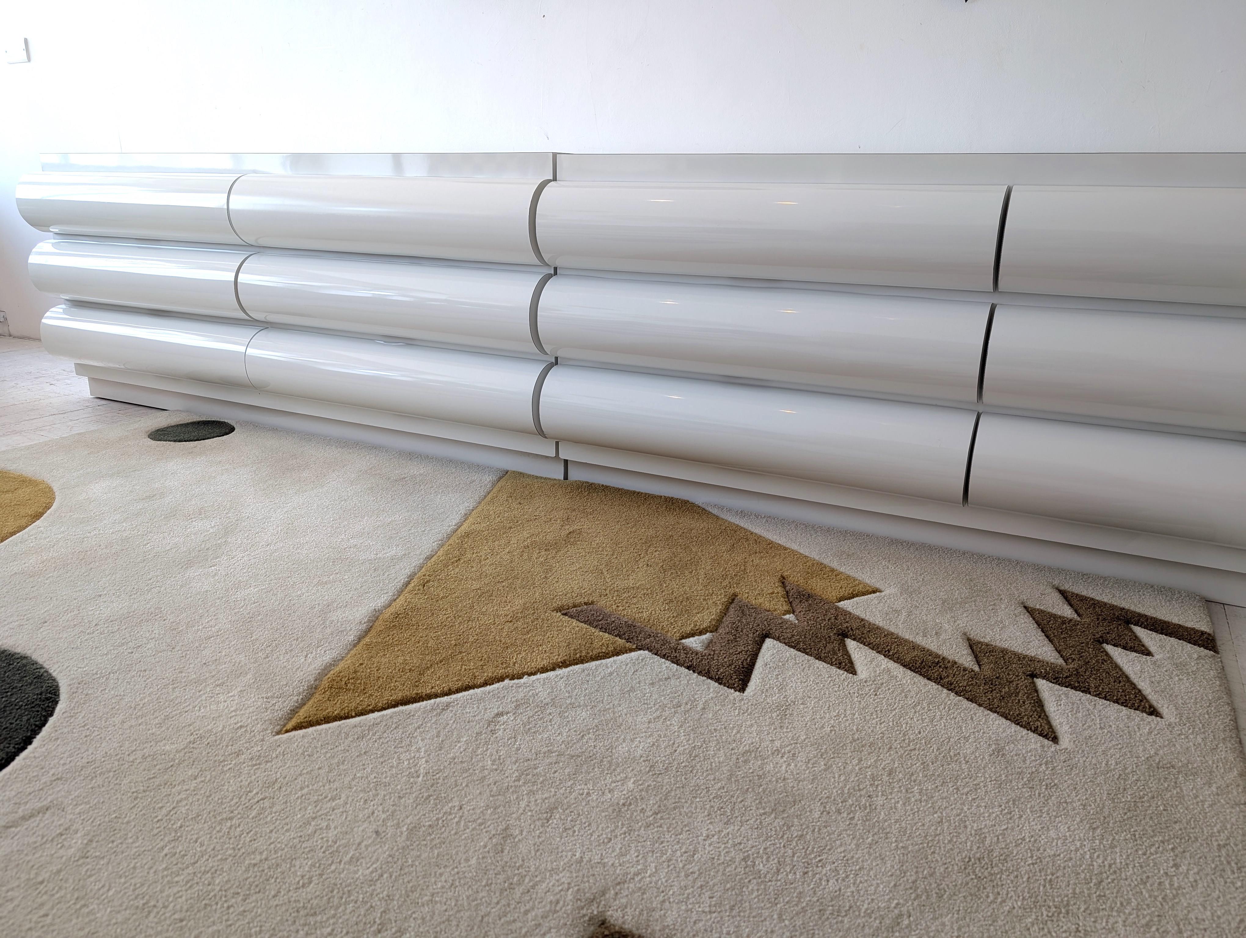 Large postmodern white laminate bullnose sideboard with drawers: ONE available For Sale 2