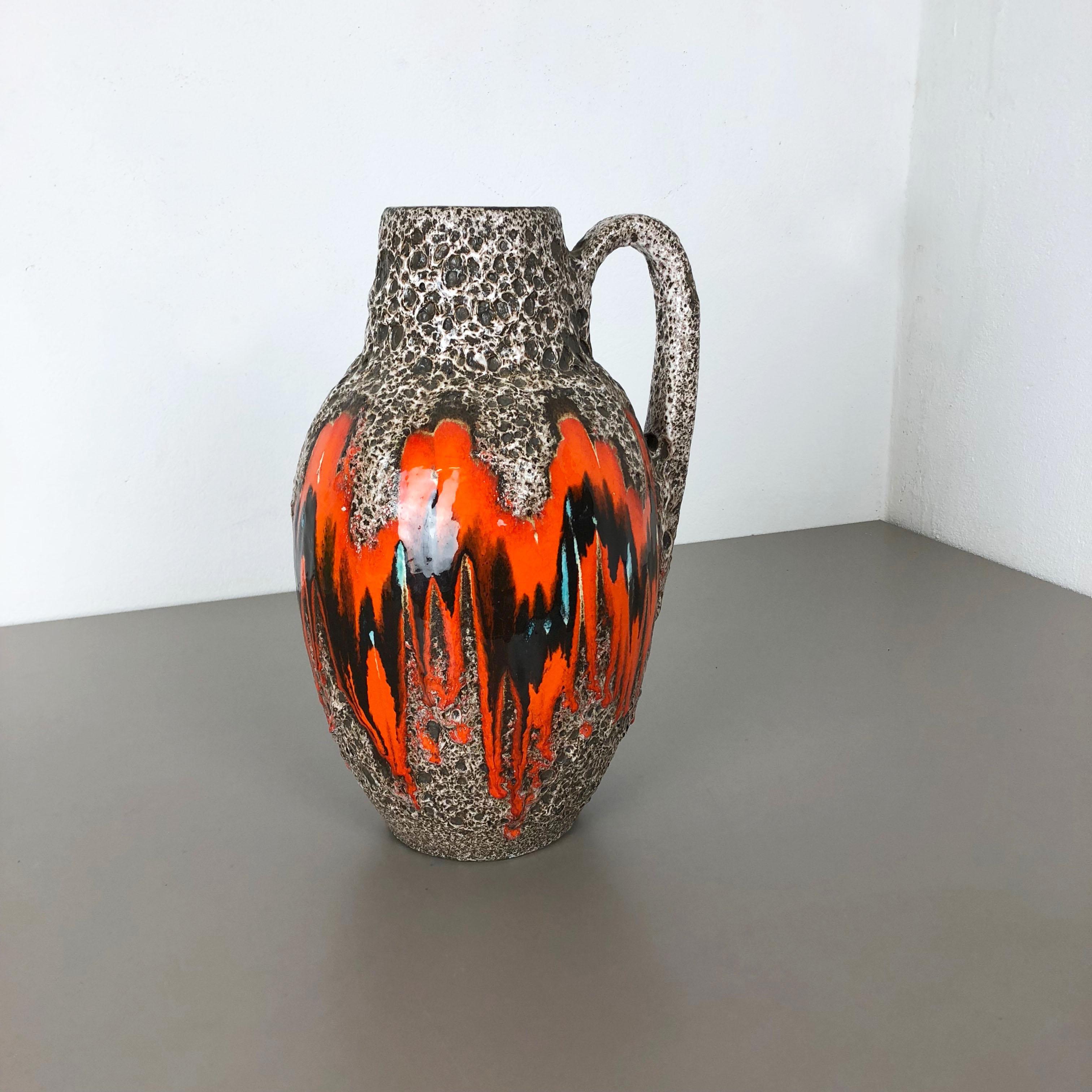 Mid-Century Modern Large Pottery Fat Lava Multi-Color 414-38 Floor Vase Made by Scheurich, 1970s