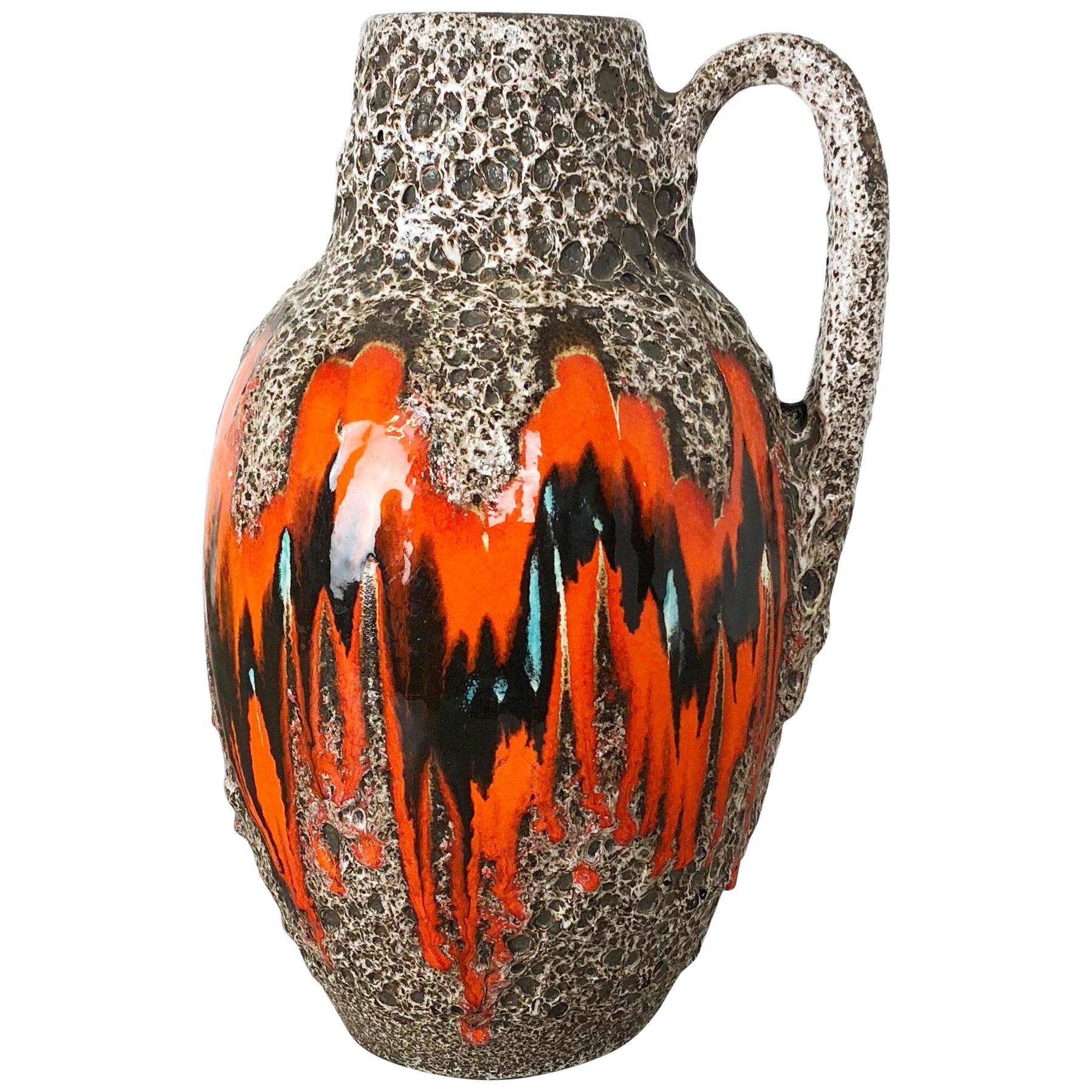Large Pottery Fat Lava Multi-Color 414-38 Floor Vase Made by Scheurich, 1970s