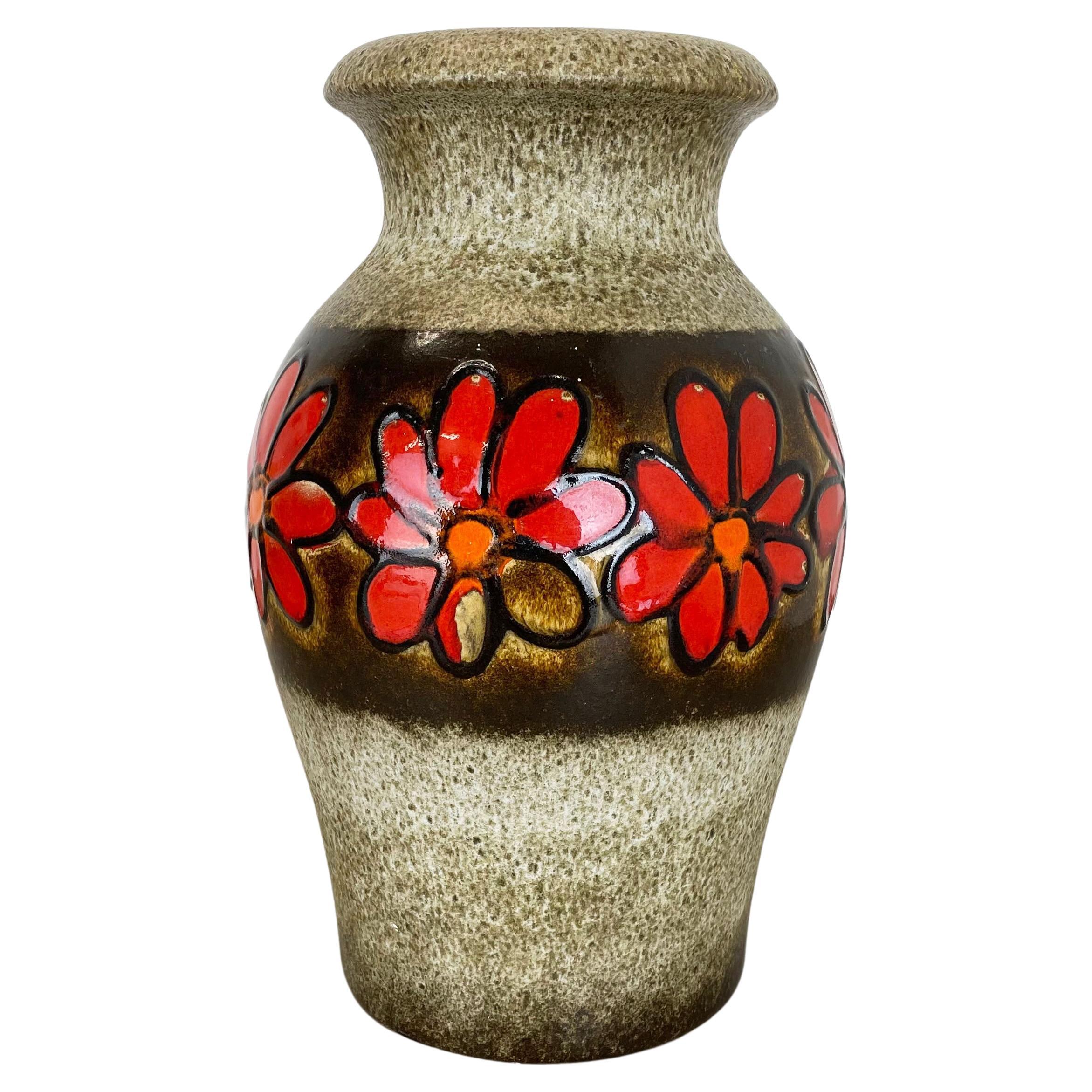 Grand vase de sol floral en lave grasse multicolore fabriqué par Scheurich, 1970