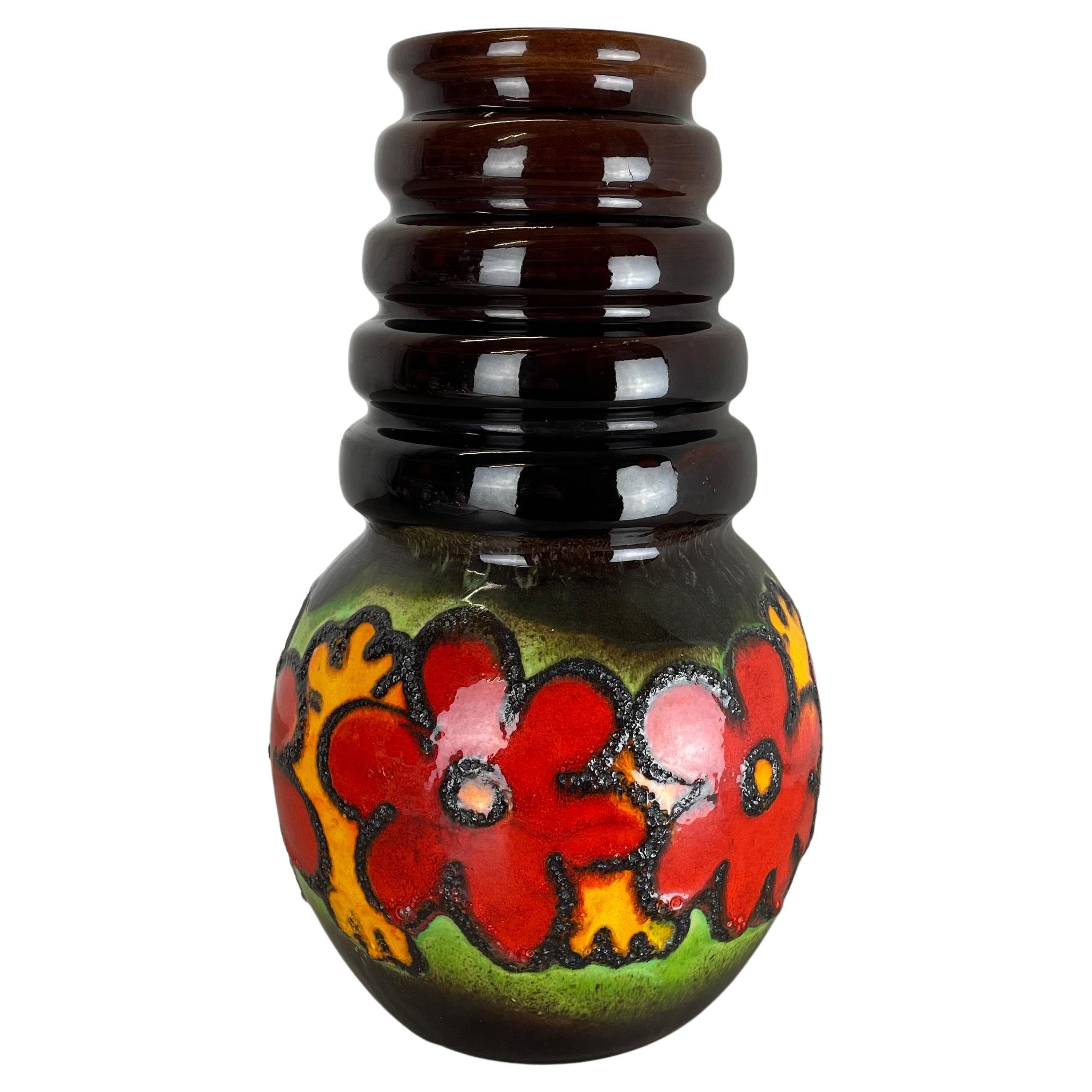 Large Pottery Fat Lava Multi-Color "FLORAL" Floor Vase Made by Scheurich, 1970s For Sale