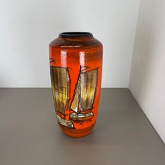 Grande vaso da terra in ceramica Fat Lava multicolore "Sailing Boats" di Scheurich, anni '70