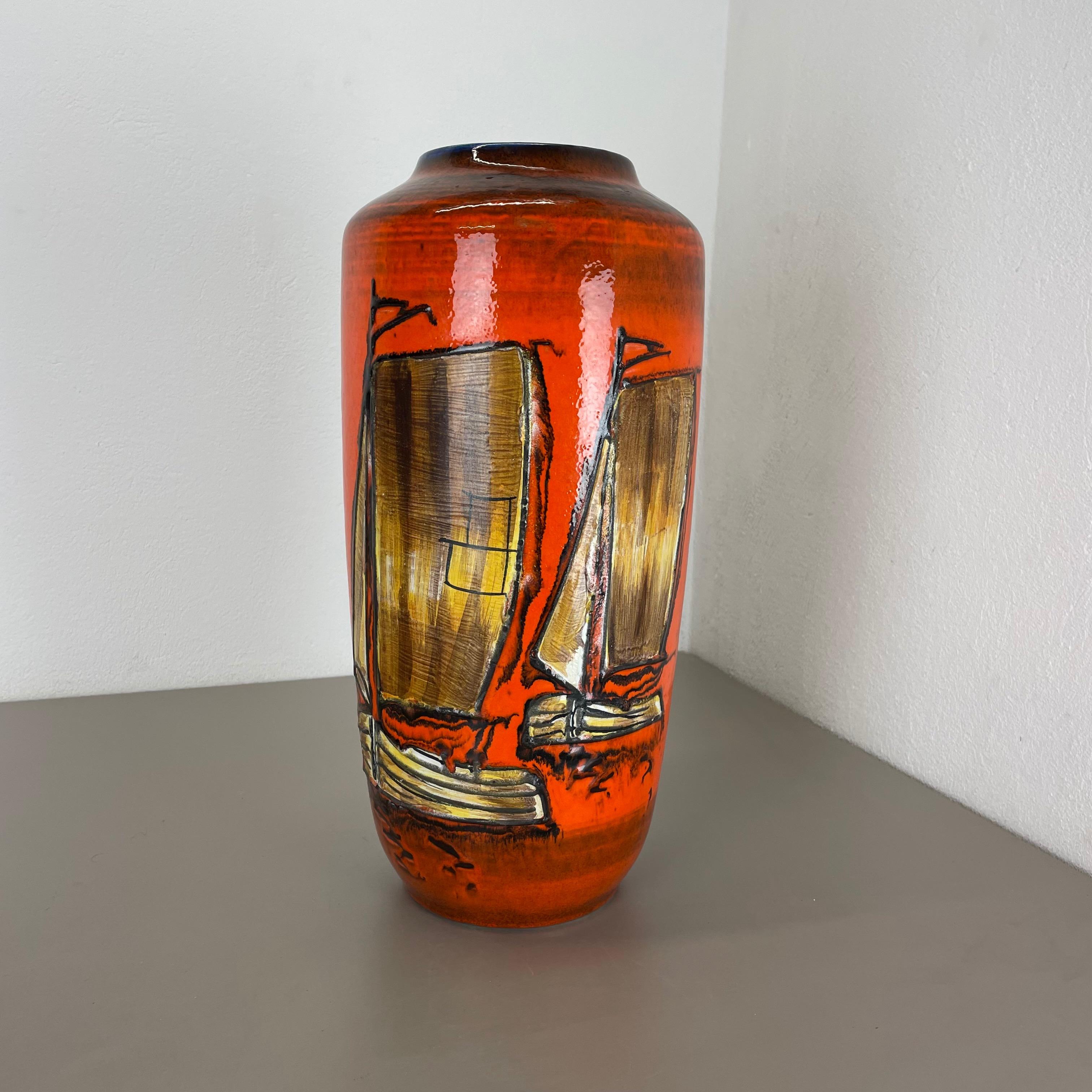Mid-Century moderno Grande vaso da terra in ceramica Fat Lava multicolore 