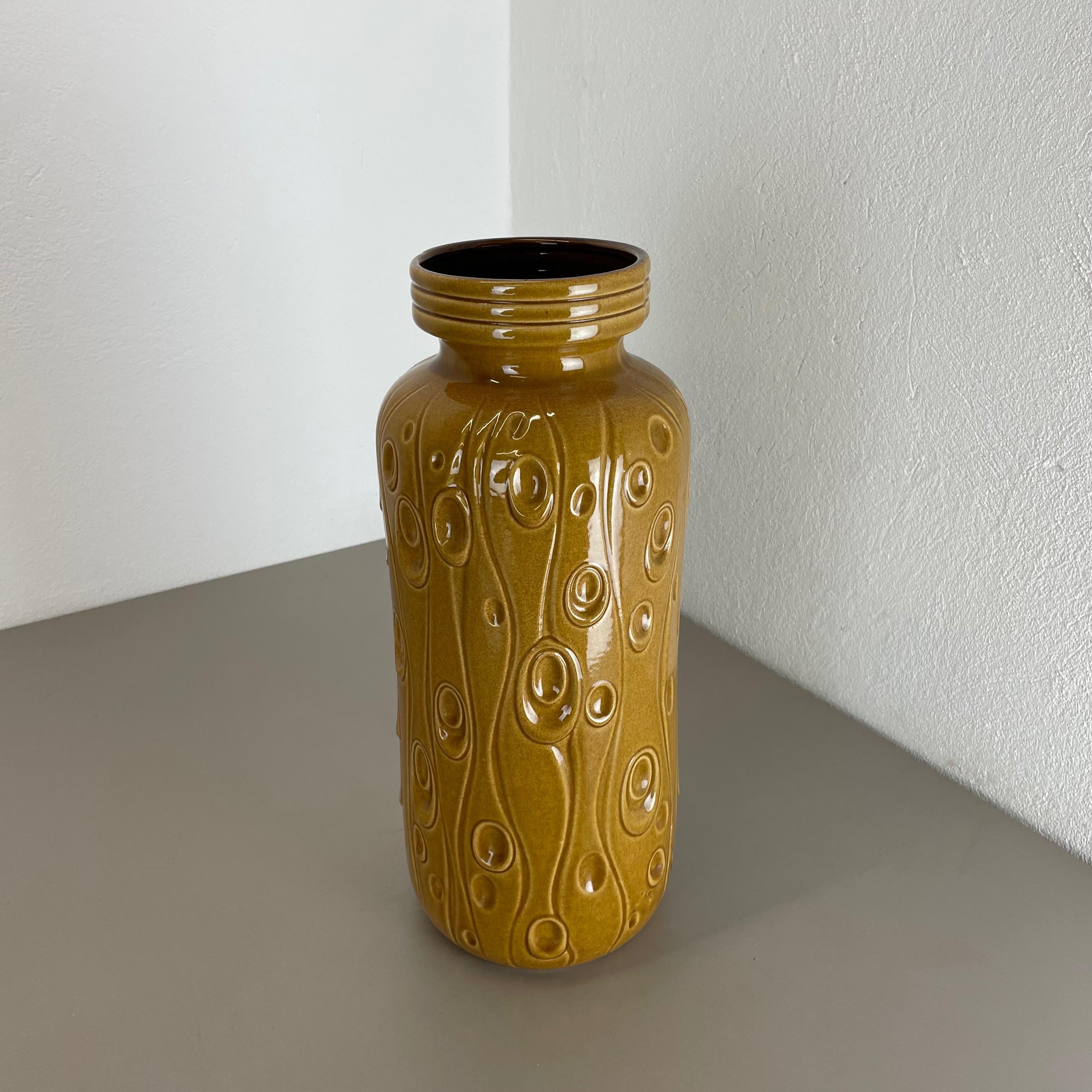 German Large Pottery Fat Lava Ochre Floor Vase Made by Scheurich, 1970s For Sale