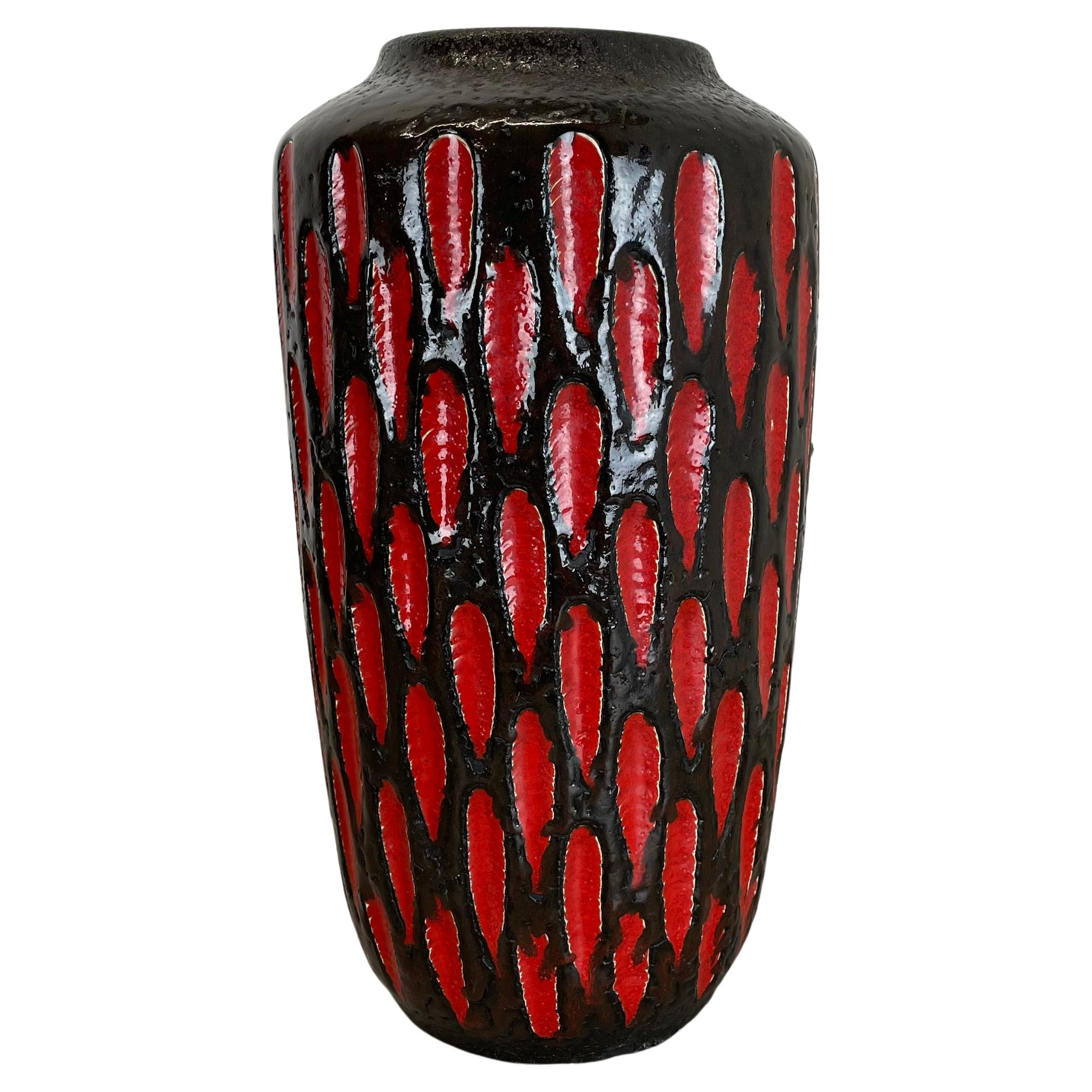 Grand vase de sol en poterie de lave grasse « fraise » 517-38 fabriqué par Scheurich, 1970