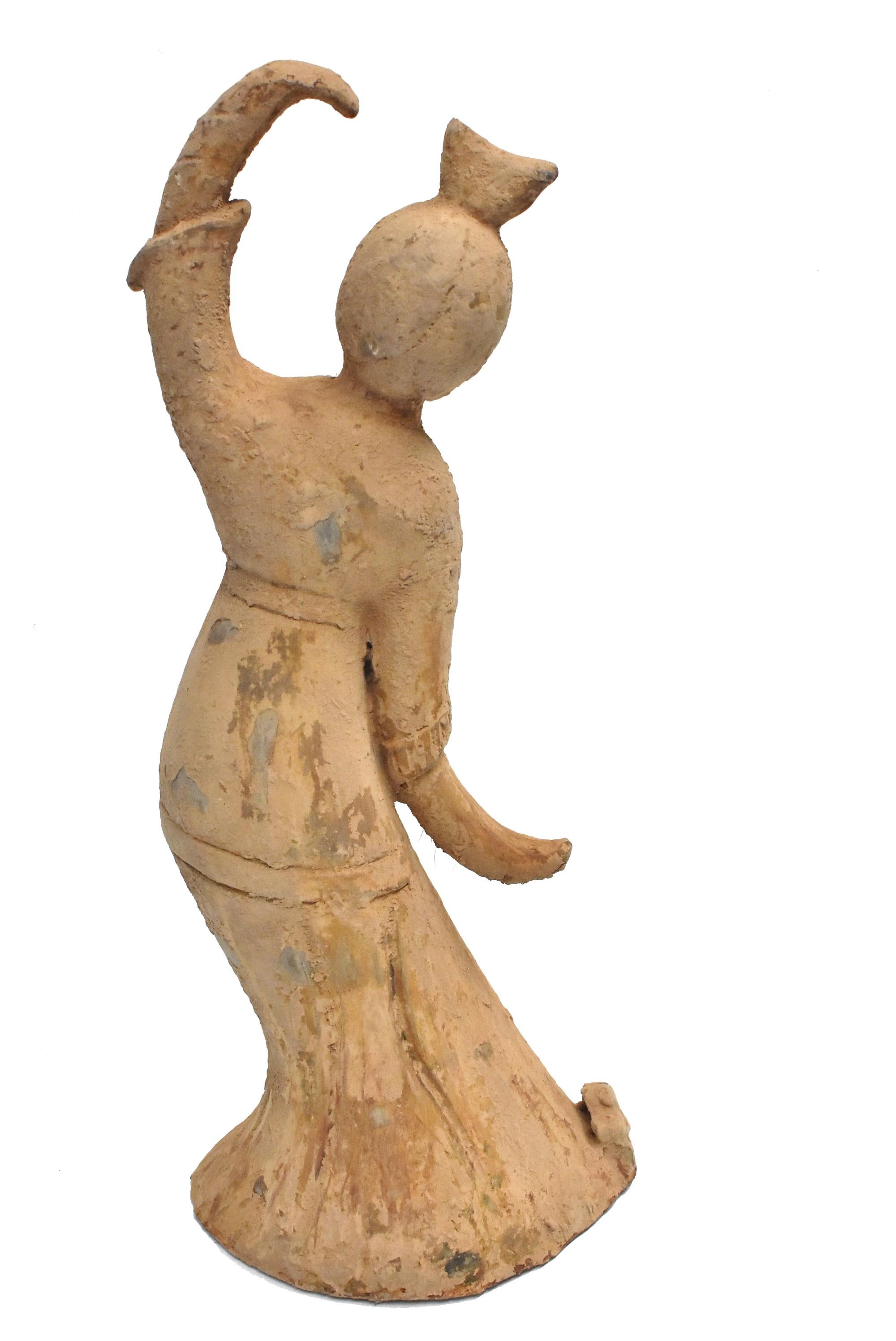Large Terracotta Figure Dancer with Crown, Chinese Han Style 5