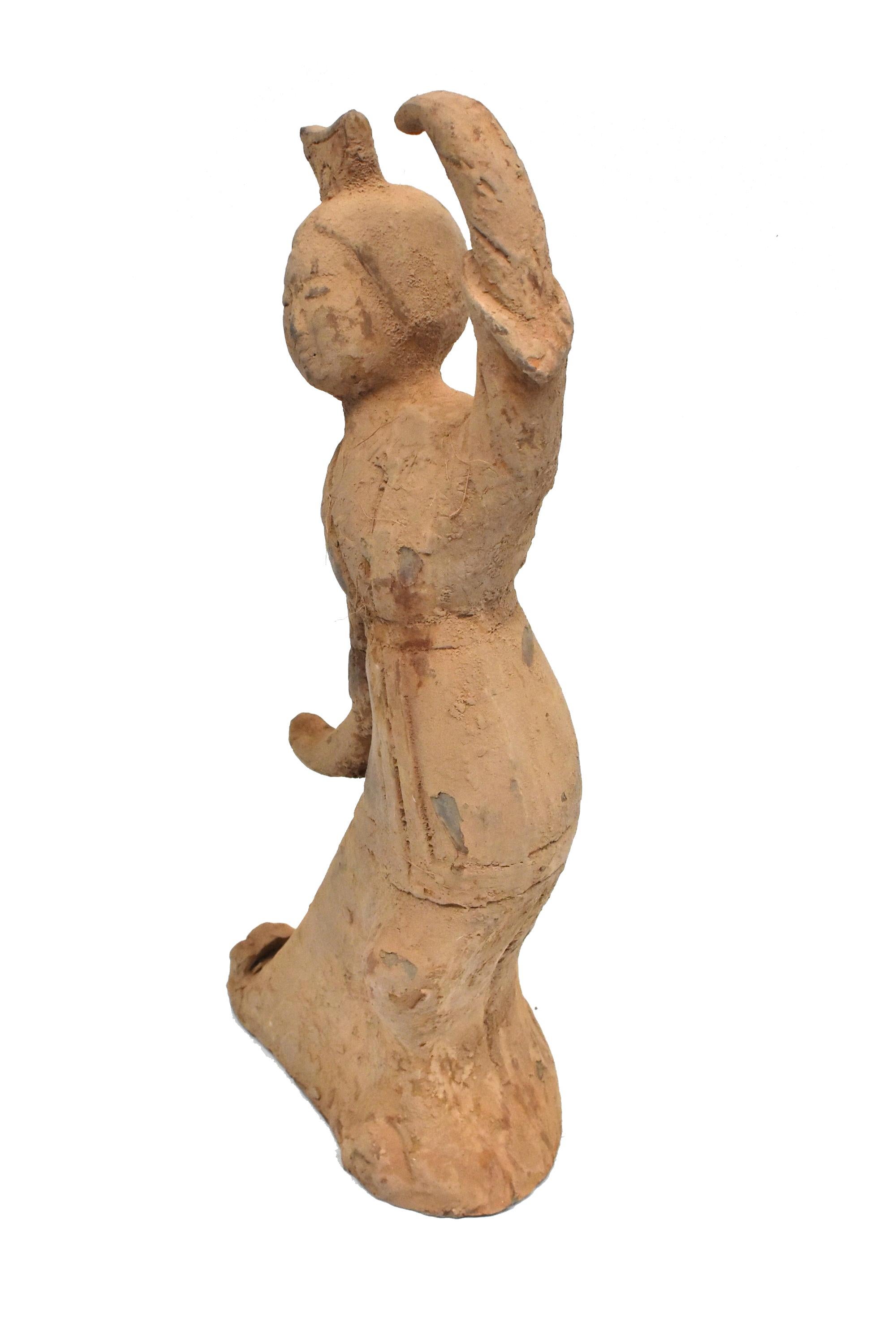 Large Terracotta Figure Dancer with Crown, Chinese Han Style 3
