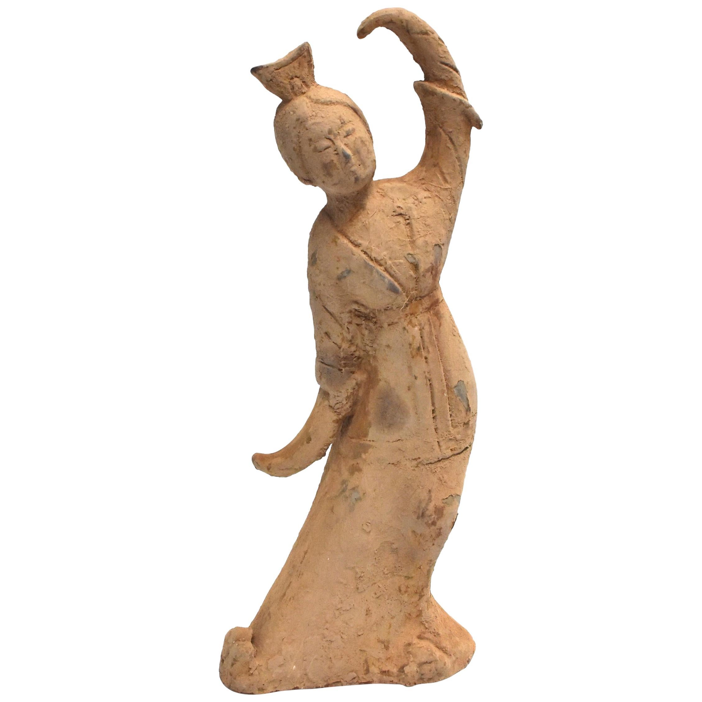 Large Terracotta Figure Dancer with Crown, Chinese Han Style
