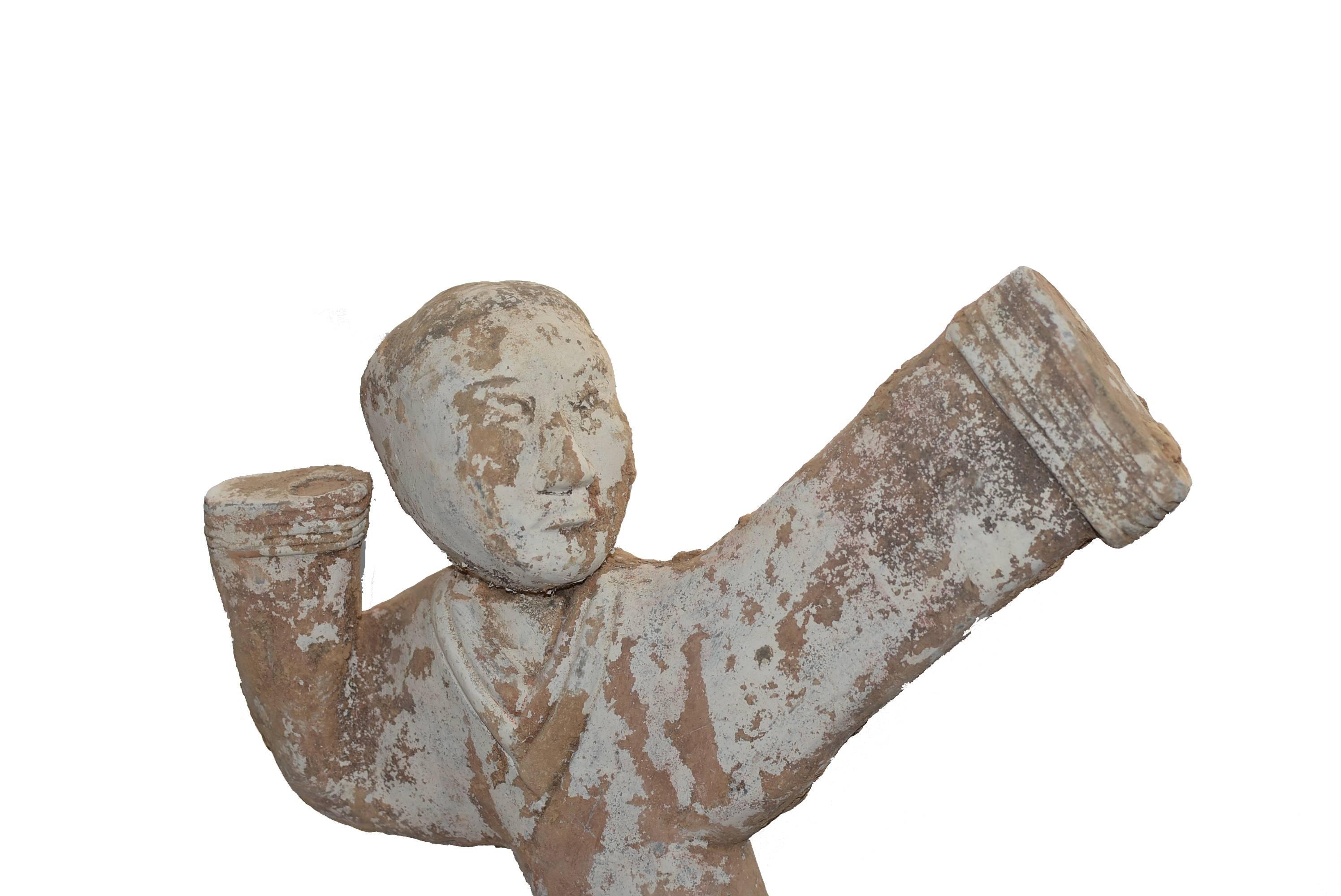 Hand-Painted Large Pottery Figure Dancer, Han Style Terracotta Servant
