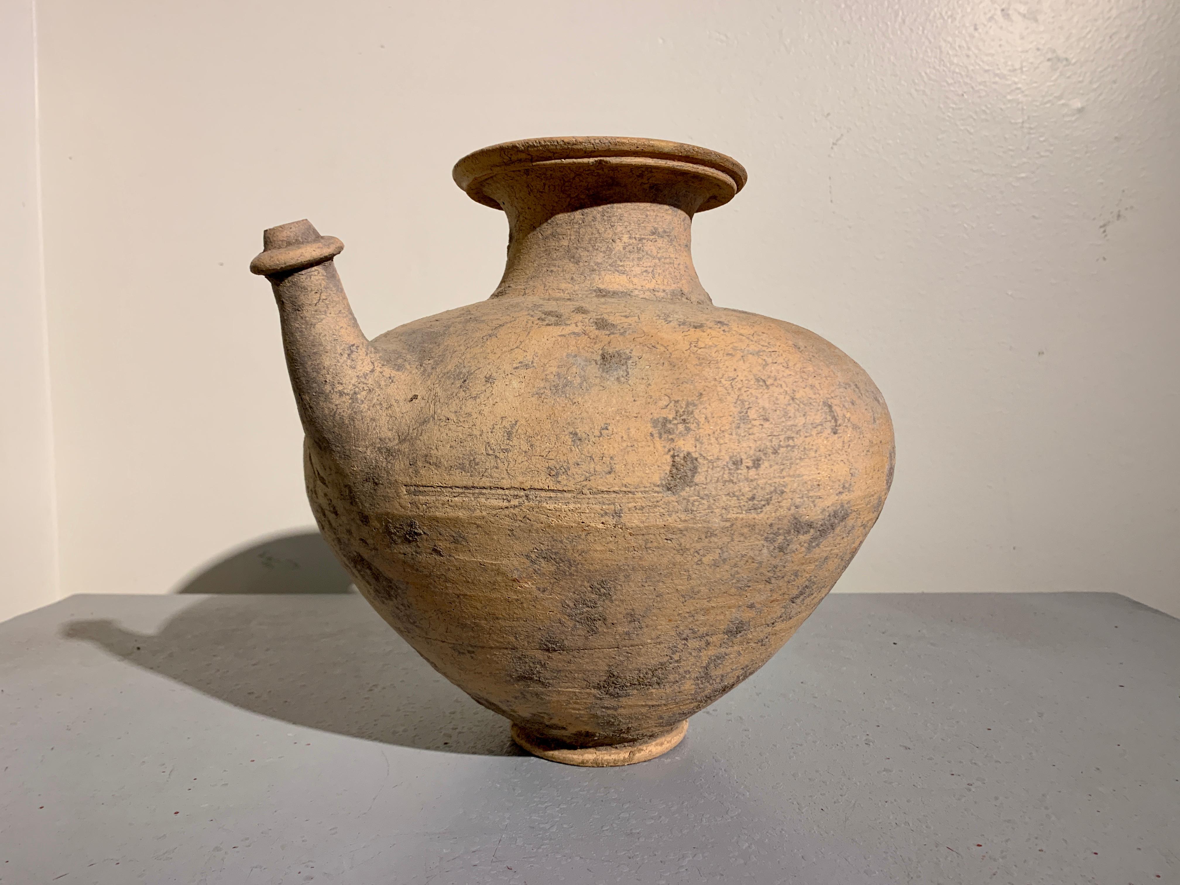 Large Pottery Kendi, Mon Dvaravati Period, 6th - 10th Century, Thailand In Good Condition In Austin, TX