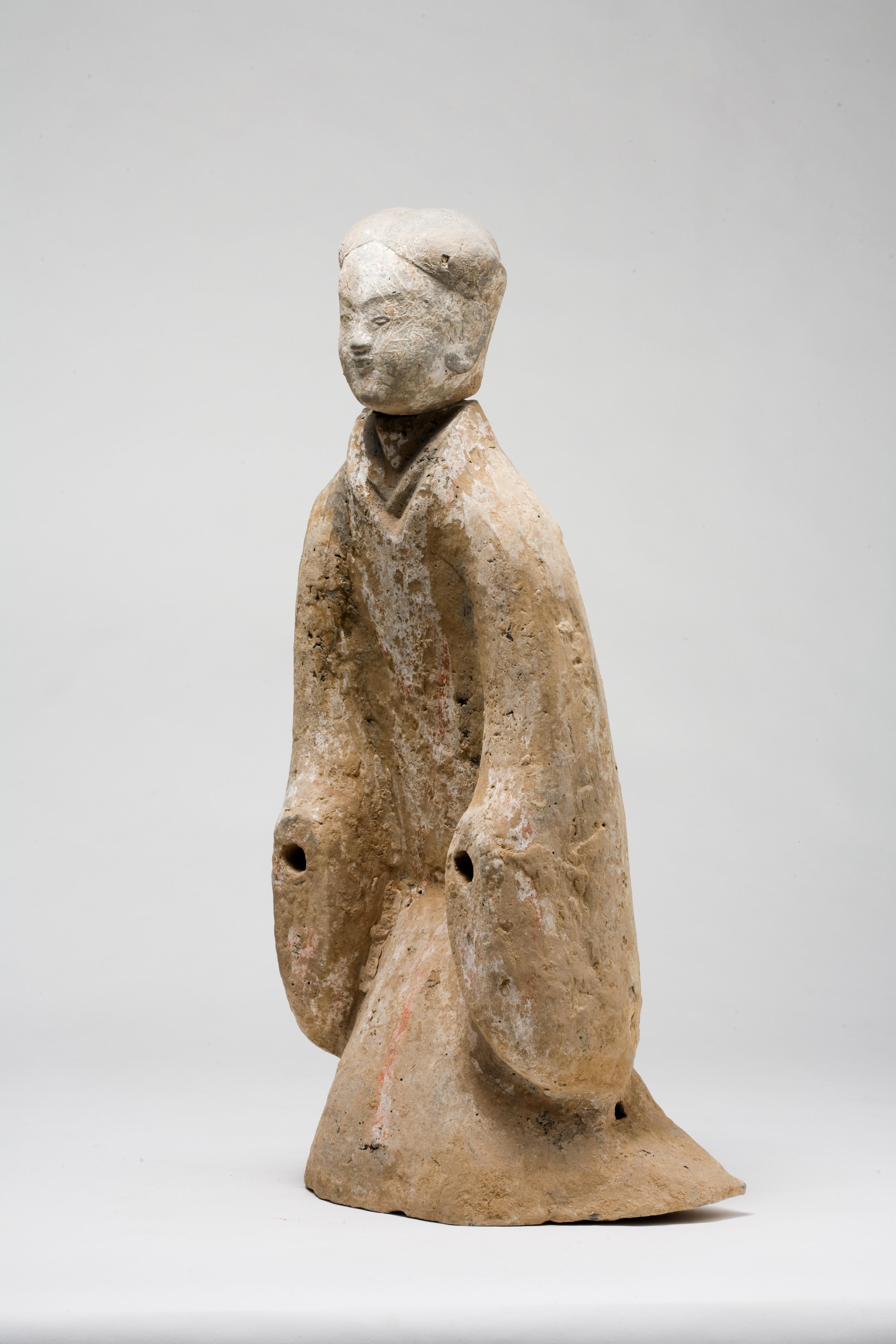 Hong Kong Large Pottery Standing Figure of Attendant, Han dynasty For Sale