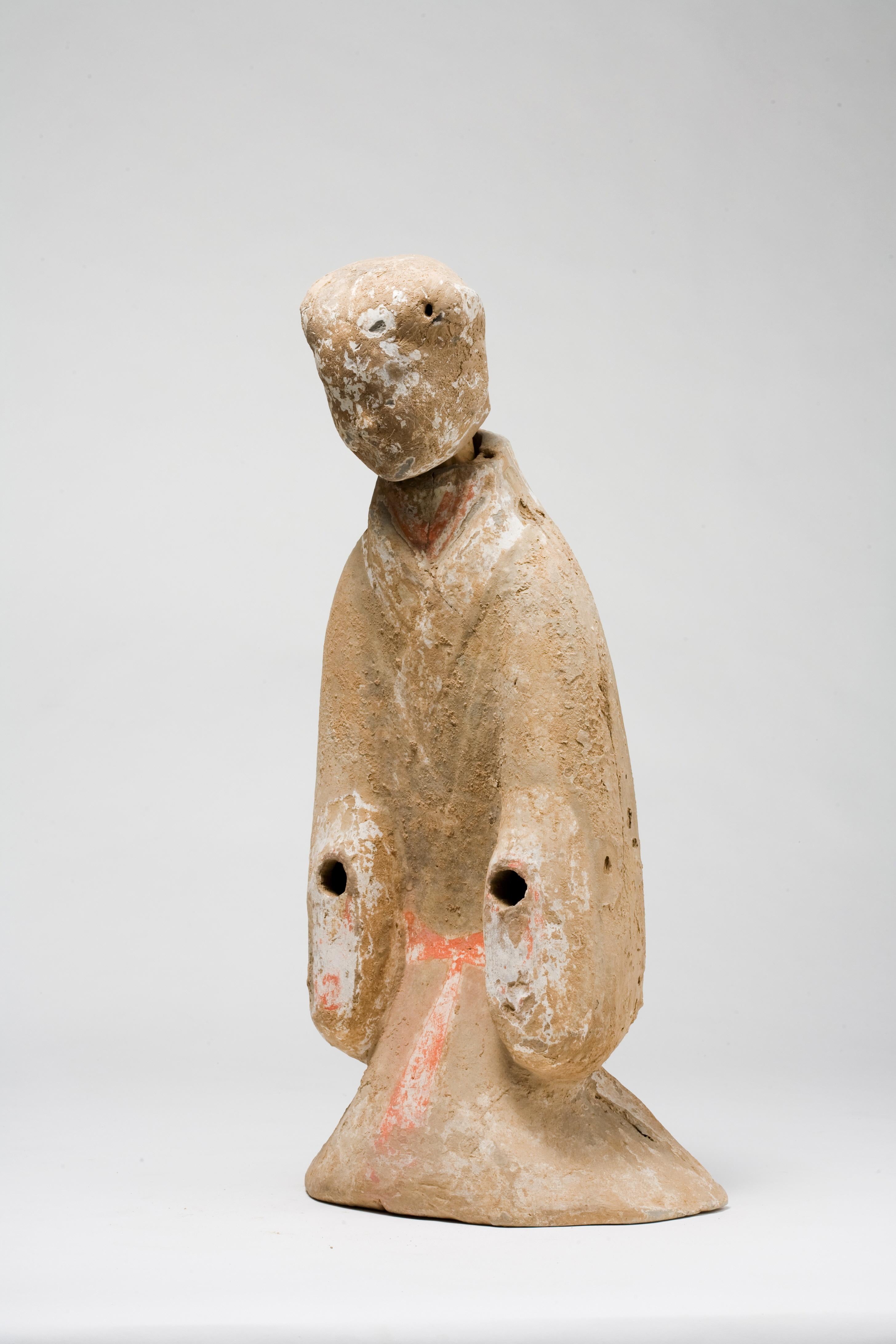Hong Kong Large Pottery Standing Figure of Attendant, Han dynasty For Sale