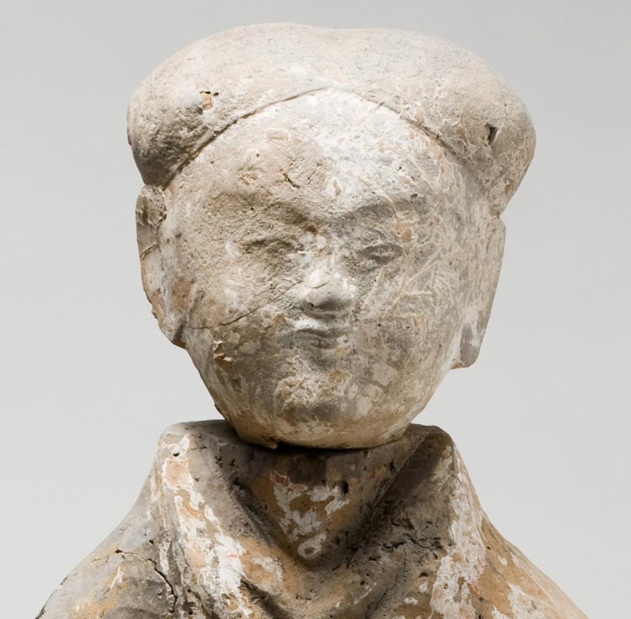 Unglazed Large Pottery Standing Figure of Attendant, Han dynasty For Sale