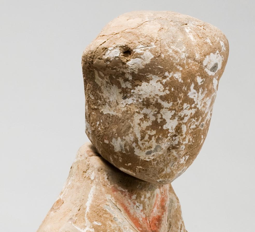 18th Century and Earlier Large Pottery Standing Figure of Attendant, Han dynasty For Sale