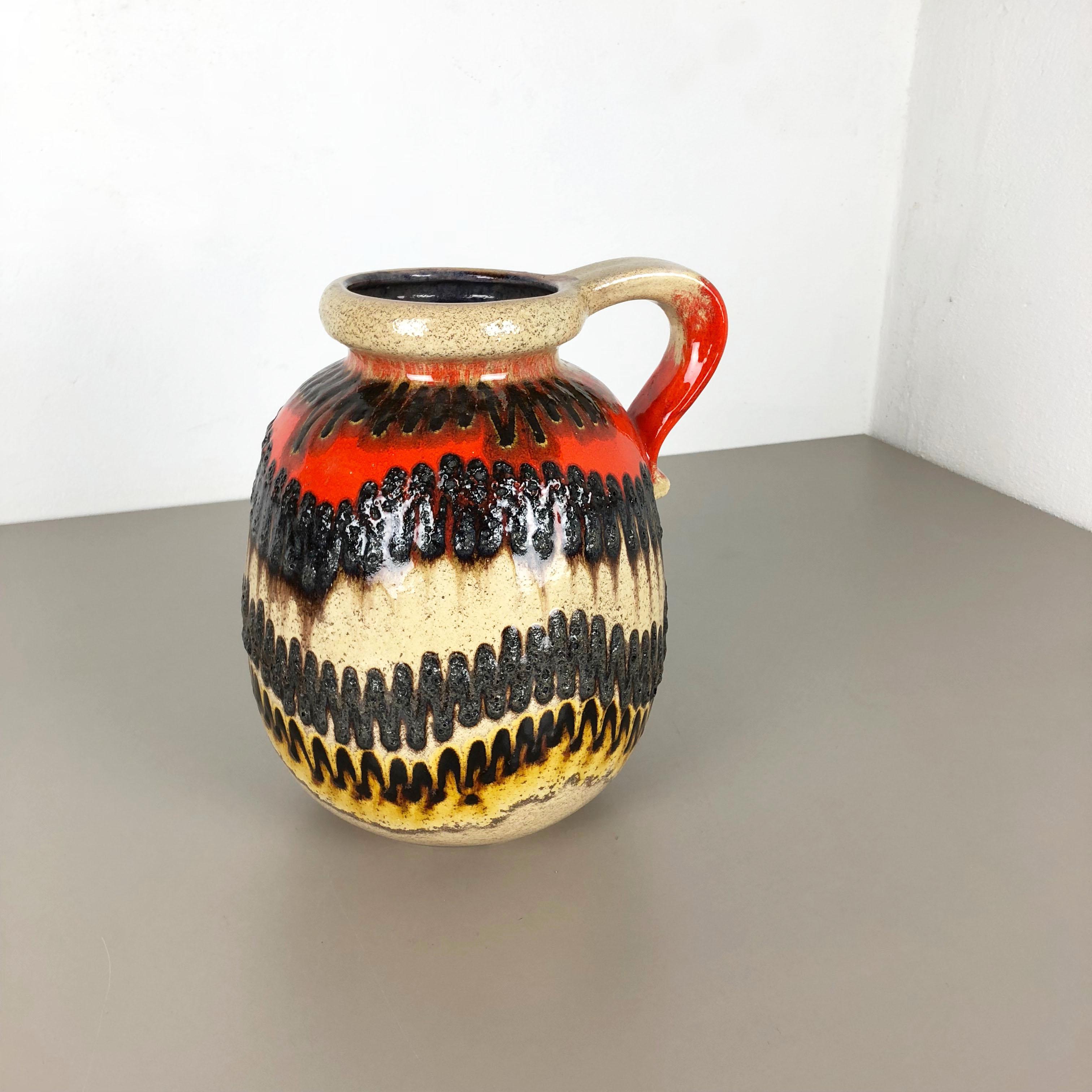 Mid-Century Modern Large Pottery Super Color Fat Lava Multi-Color 484-30 Vase Scheurich WGP, 1970s
