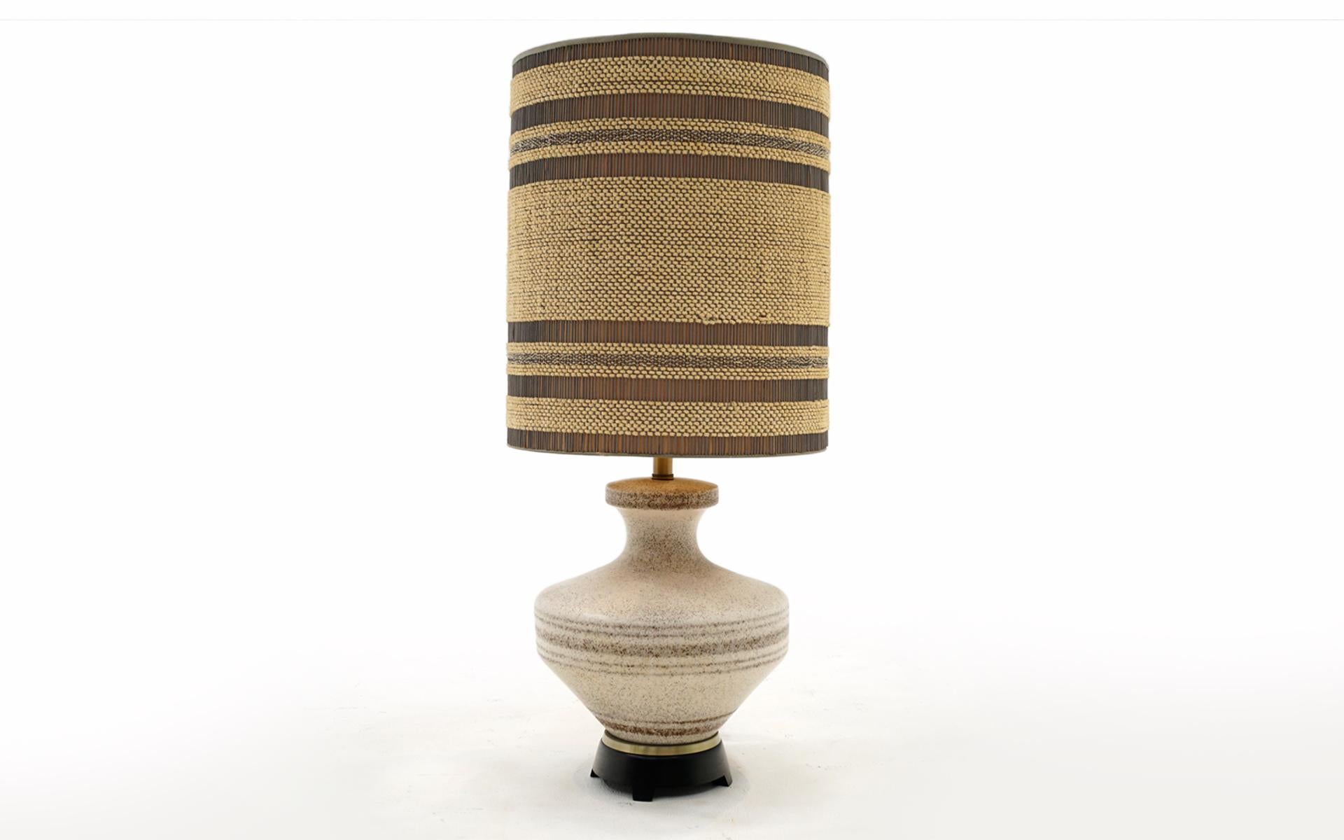 Mid-Century Modern Large Pottery Table Lamp with Exceptional Original Shade  For Sale