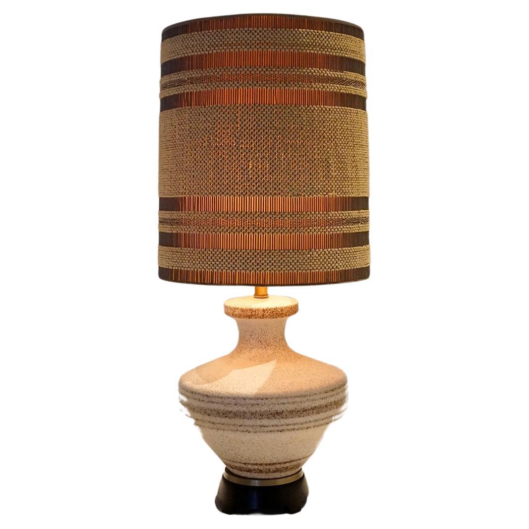 Large Pottery Table Lamp with Exceptional Original Shade 