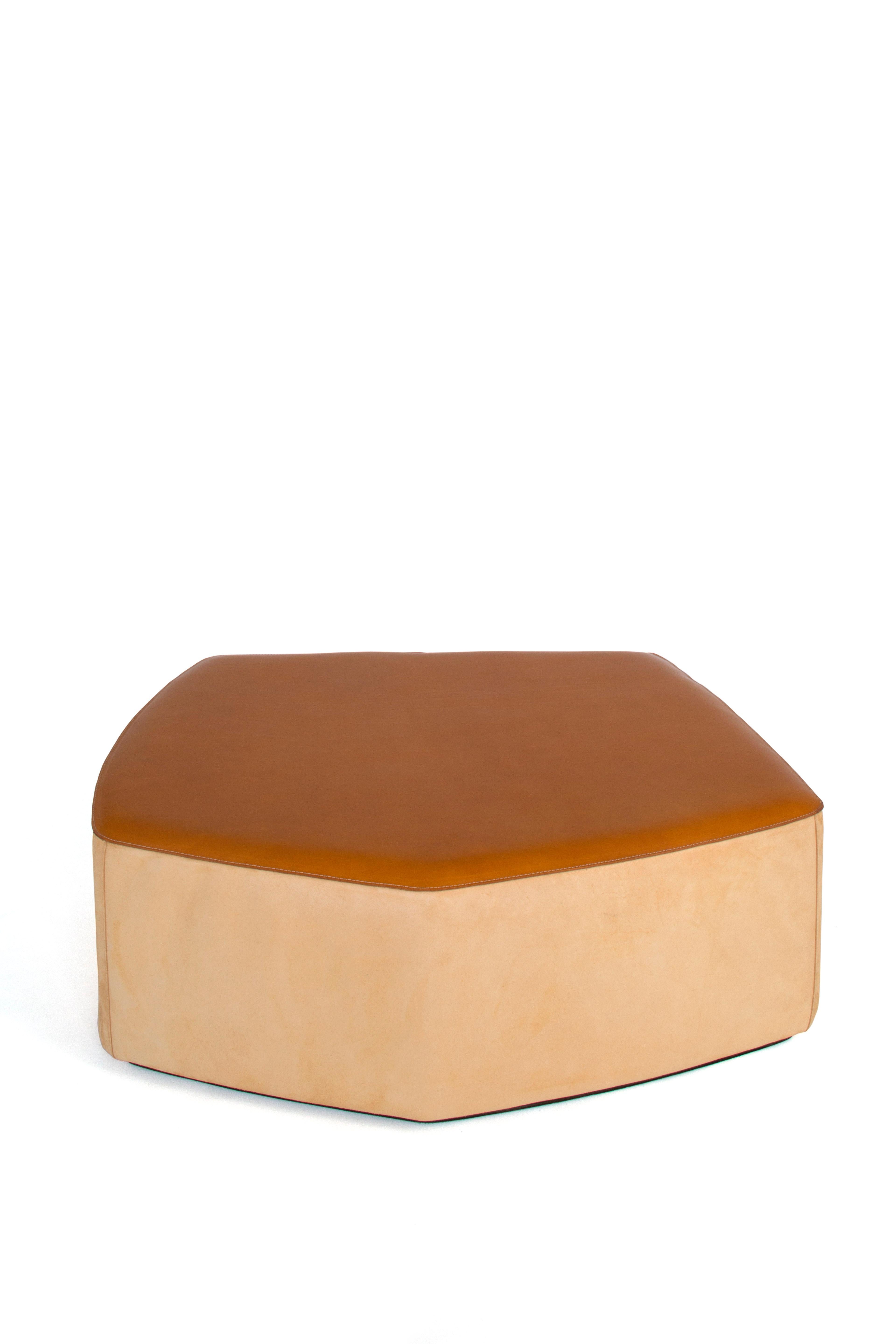 Large Pouf! leather stool by Nestor Perkal
Dimensiones: W 101 x D 85 x H 35 cm
Materials: leather, poplar plywood, suede.
Available in other colors and in 3 sizes.

The POUF! collection is made up of three seats made of leather and suede. They