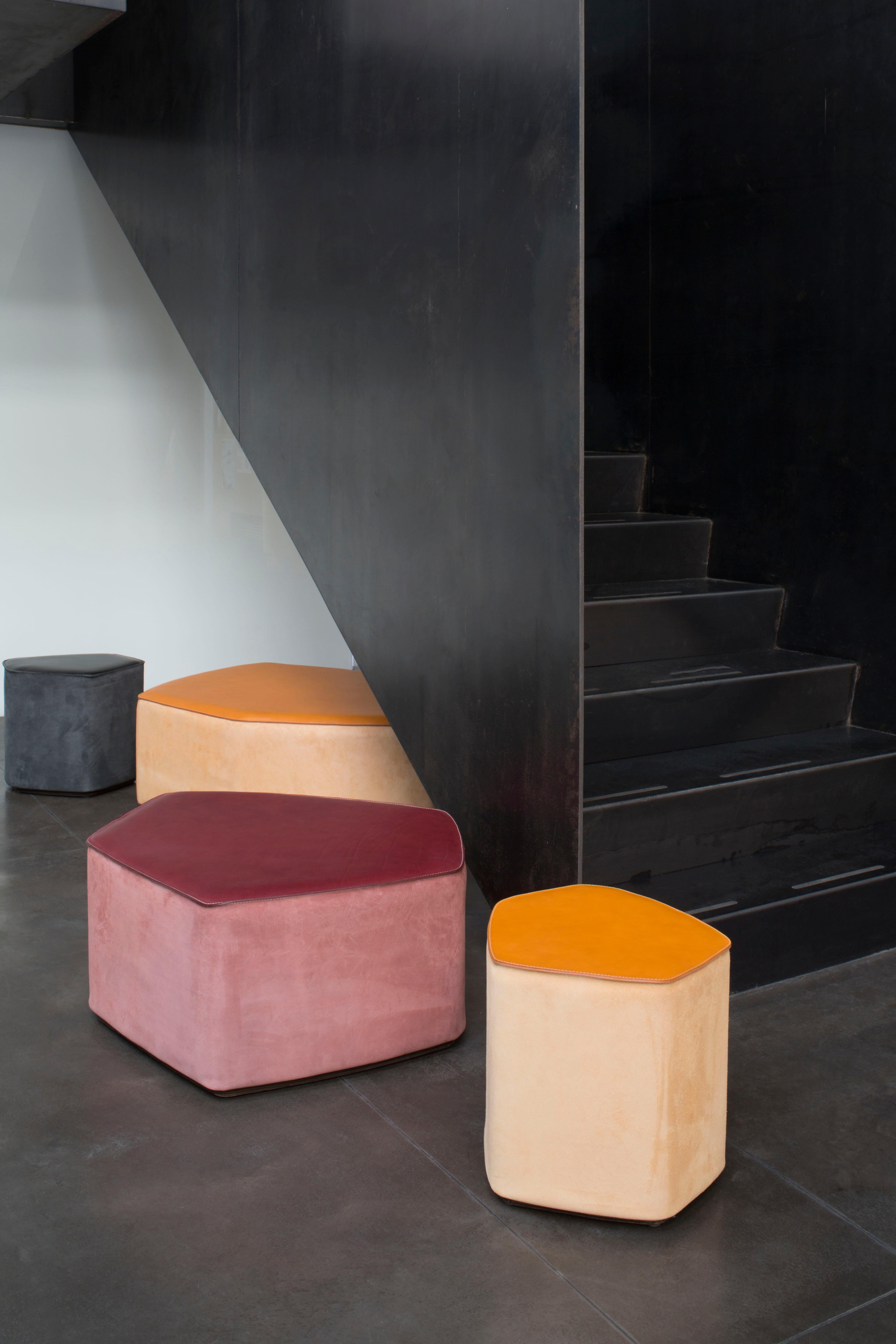 Contemporary Large Pouf! Leather Stool by Nestor Perkal For Sale