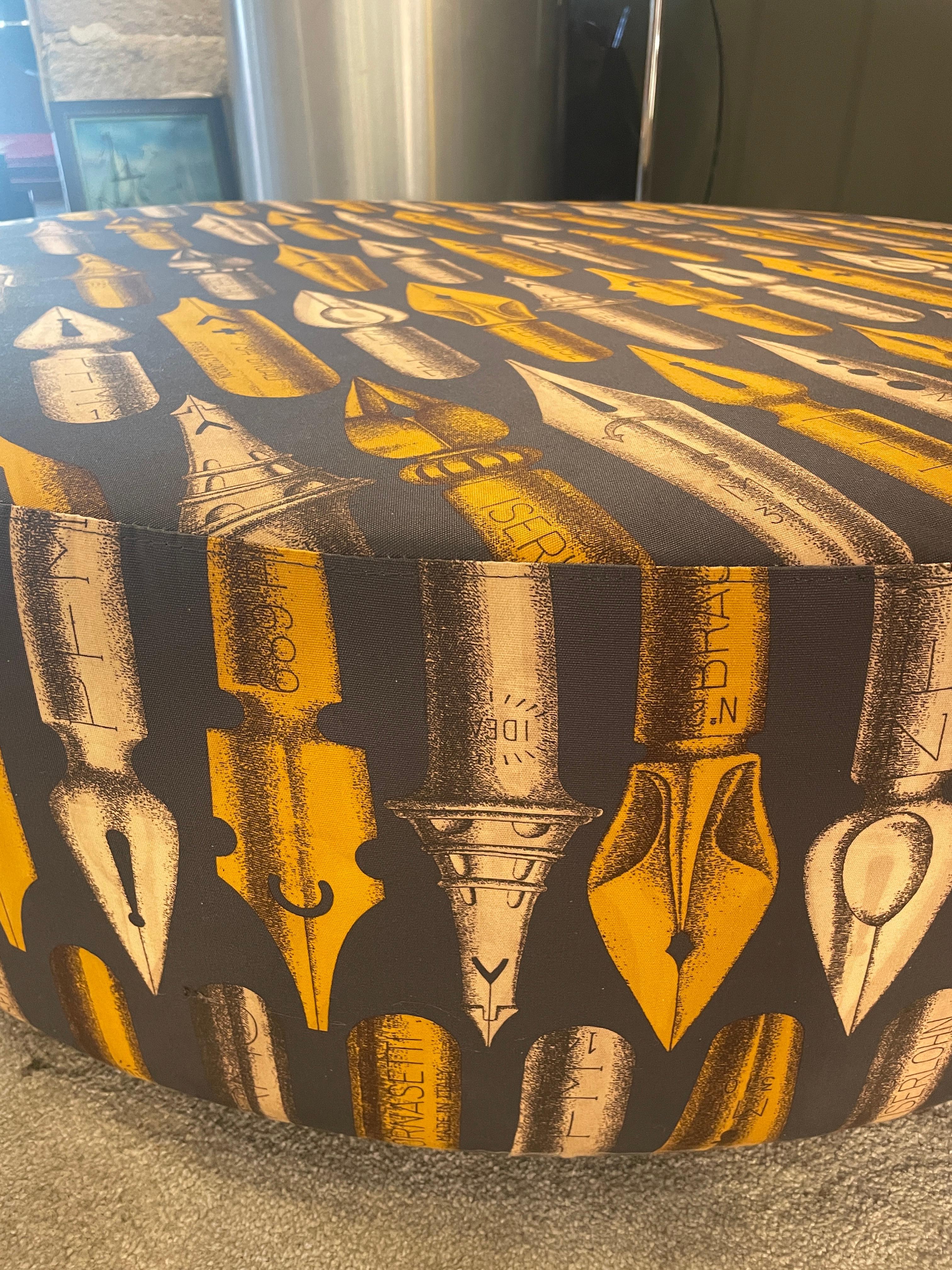 Mid-20th Century Large Pouf Ottoman 1950 by Fornasetti, Italy, Wheels Mid Century XXL Fabric For Sale