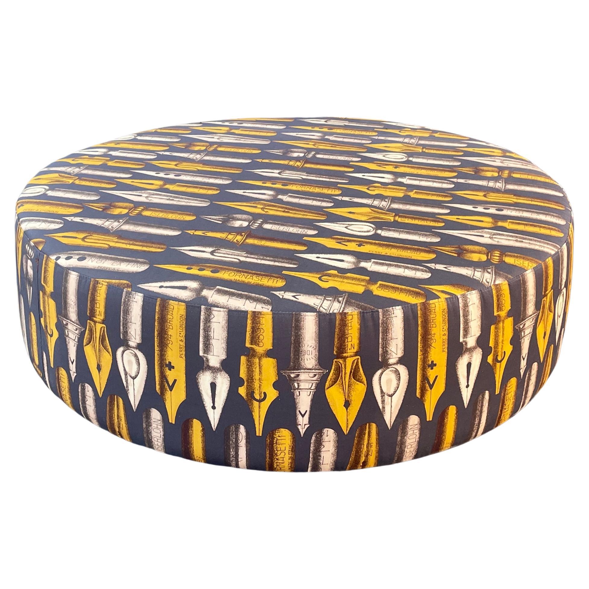 Large Pouf Ottoman 1950 by Fornasetti, Italy, Wheels Mid Century XXL Fabric For Sale