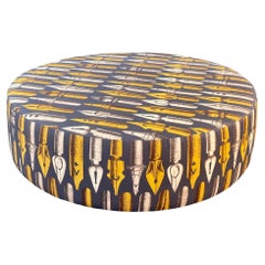 Large Pouf Ottoman 1950 by Fornasetti, Italy, Wheels Mid Century XXL Fabric