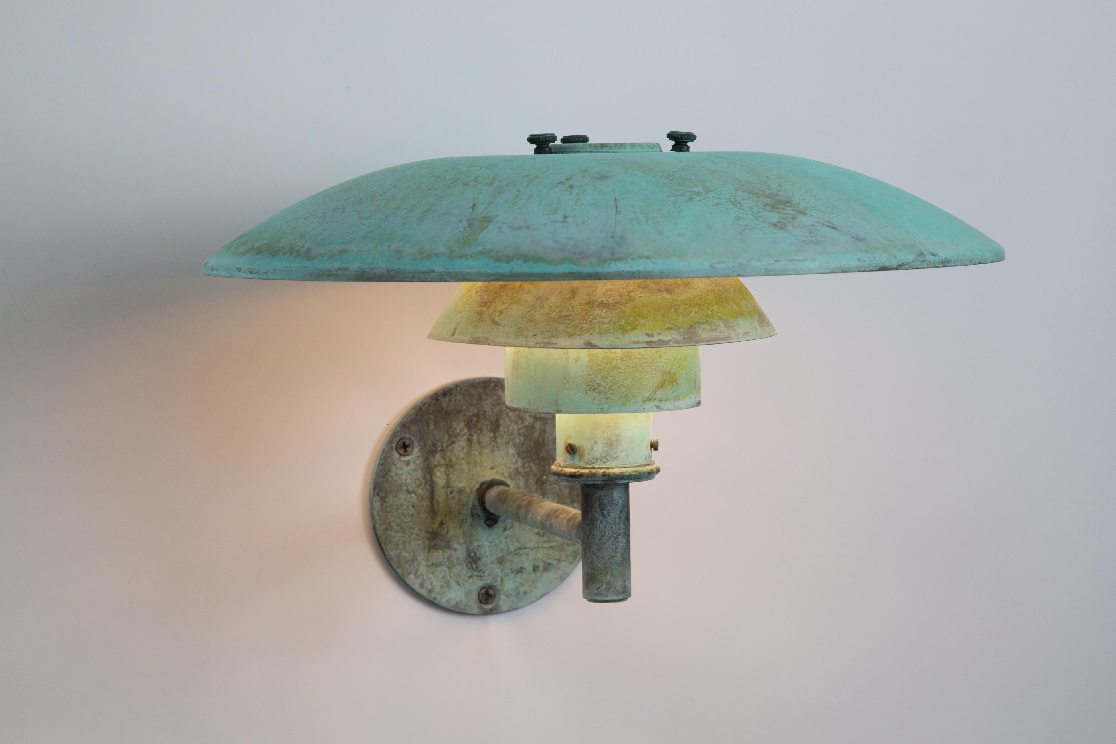 Large Poul Henningsen 'PH Wall' Outdoor Lamp for Louis Poulsen in Verdigris In New Condition For Sale In Glendale, CA