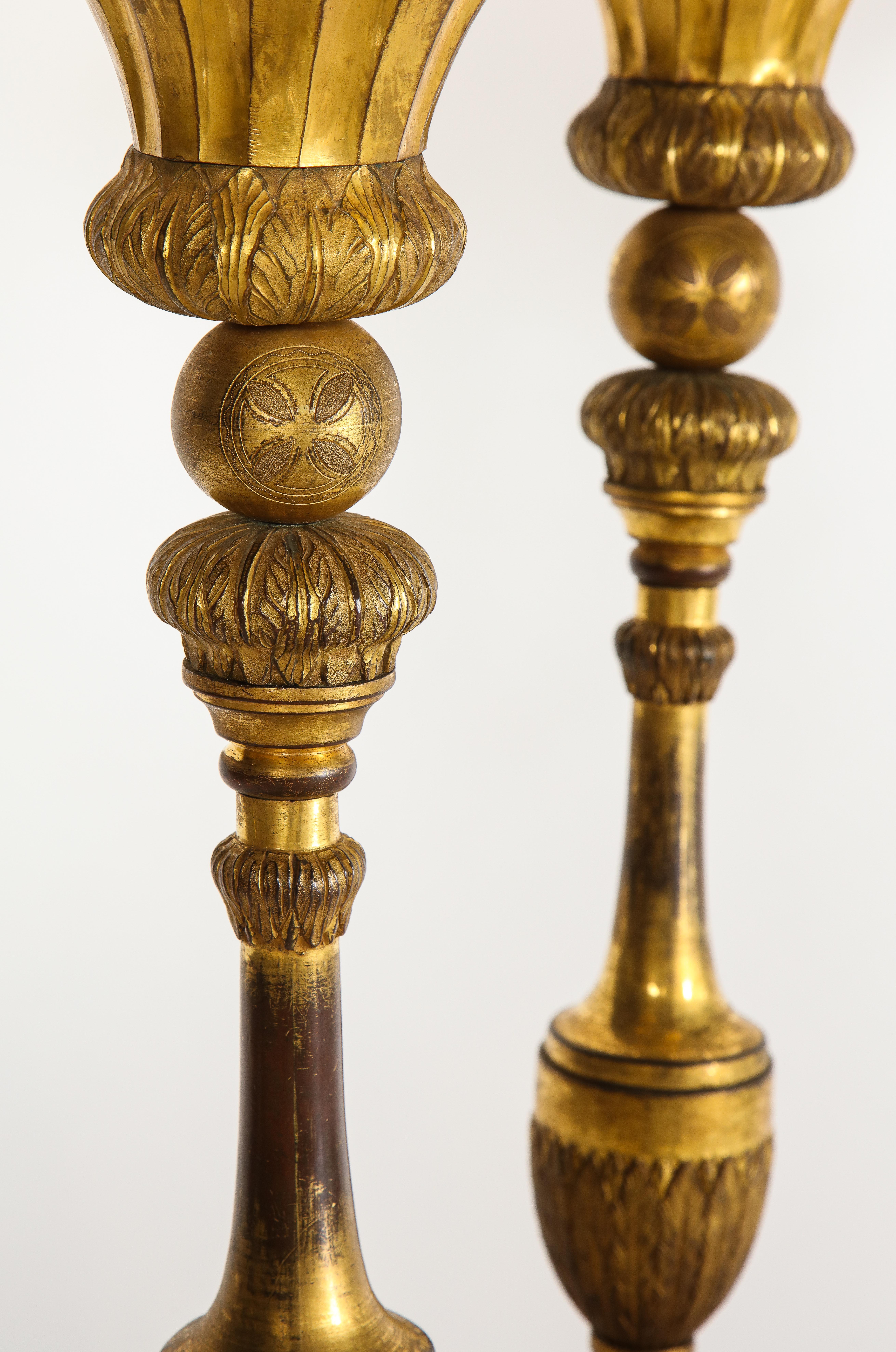 Large Pair of South American/Mexican Dore Bronze 18th Century Candleholders For Sale 3