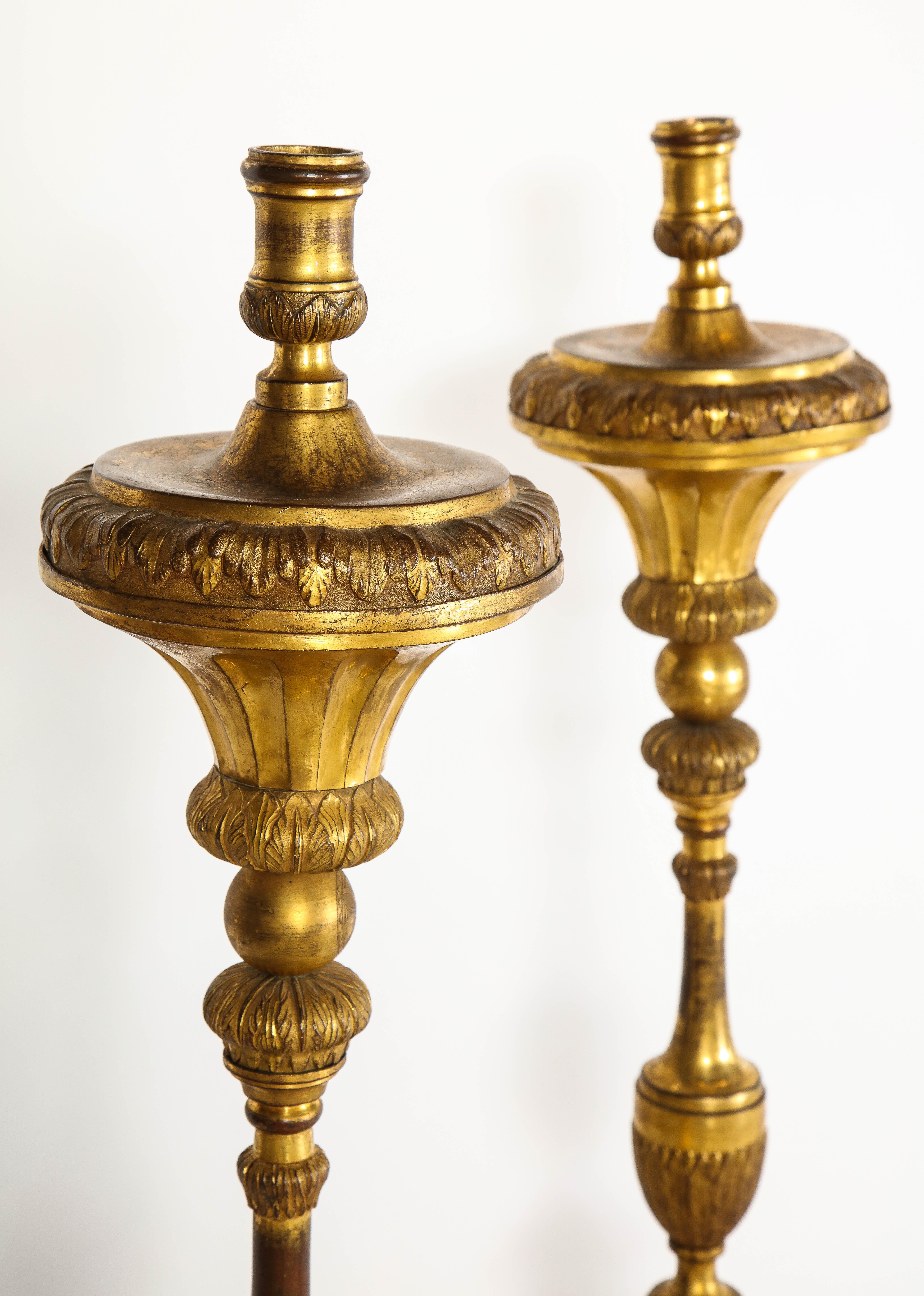 Gilt Large Pair of South American/Mexican Dore Bronze 18th Century Candleholders For Sale