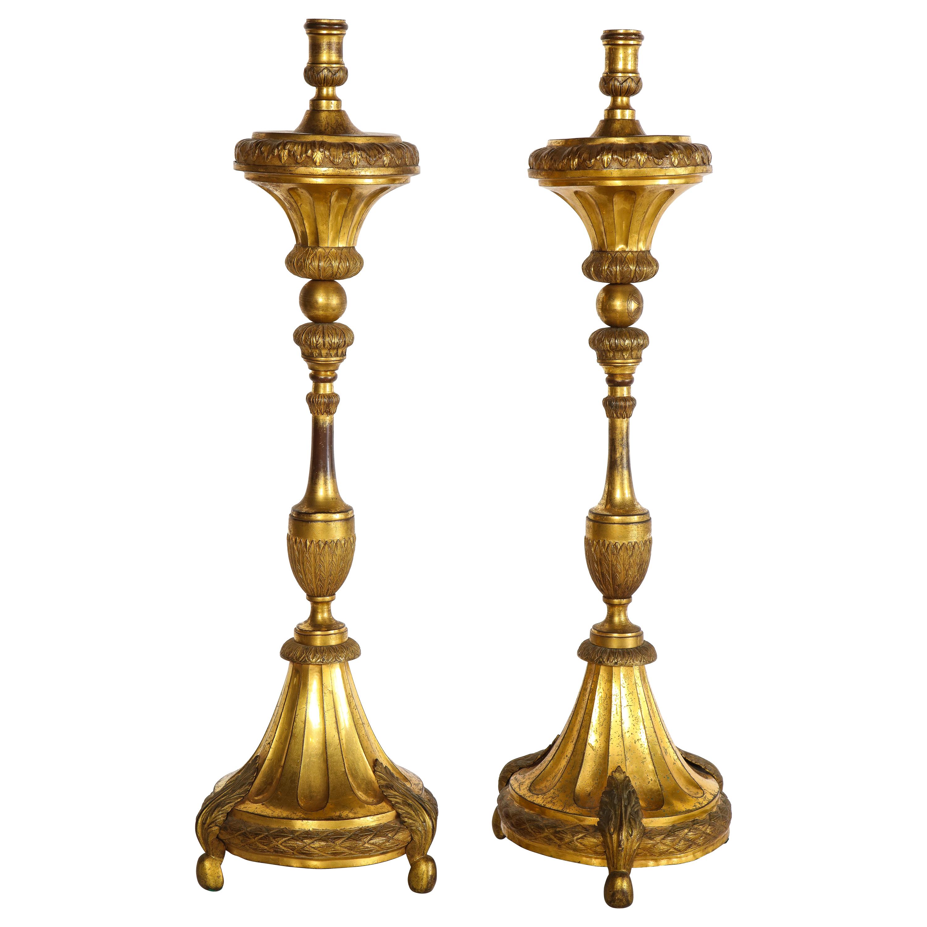Large Pair of South American/Mexican Dore Bronze 18th Century Candleholders