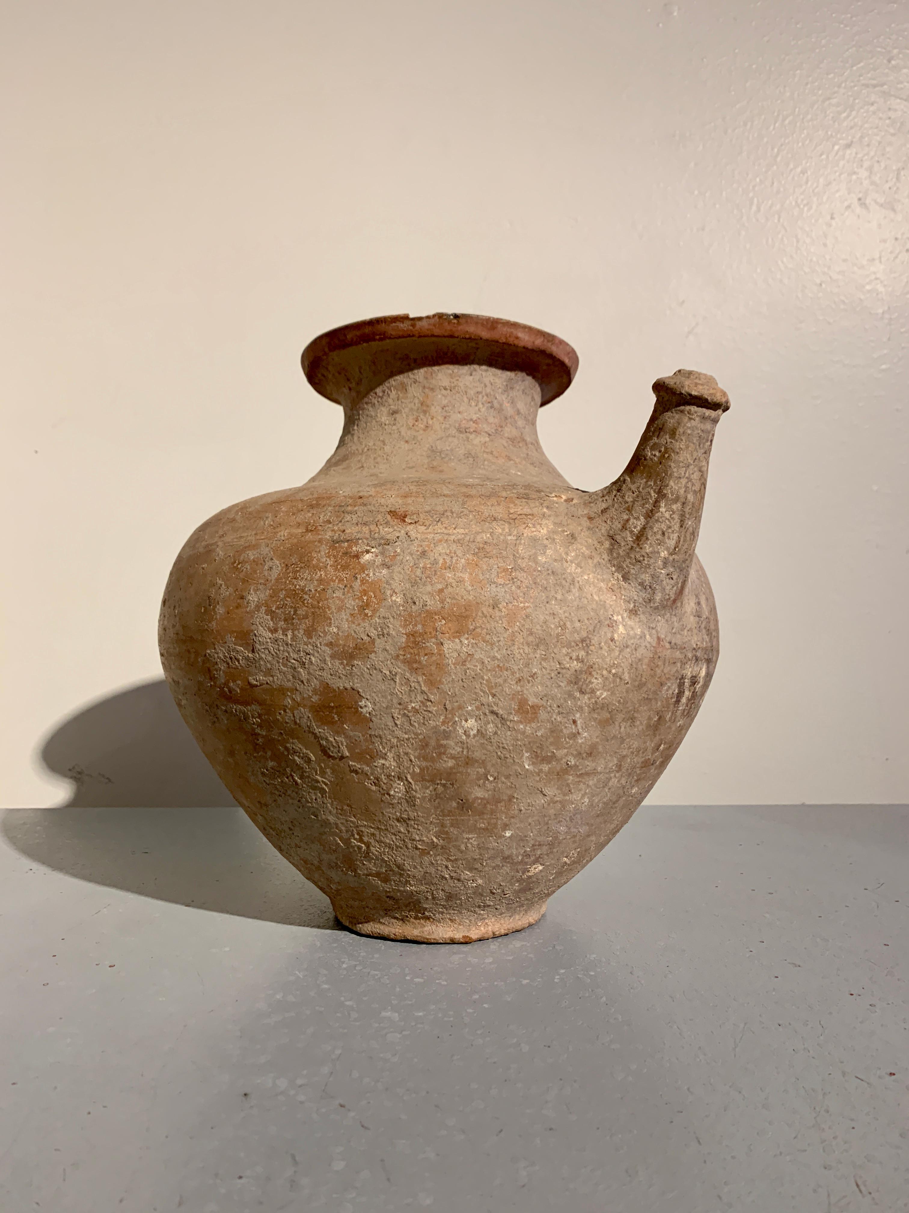 Burmese Large Pre-Khmer Pottery Pouring Vessel, Kendi, 6th - 8th Century, Cambodia For Sale