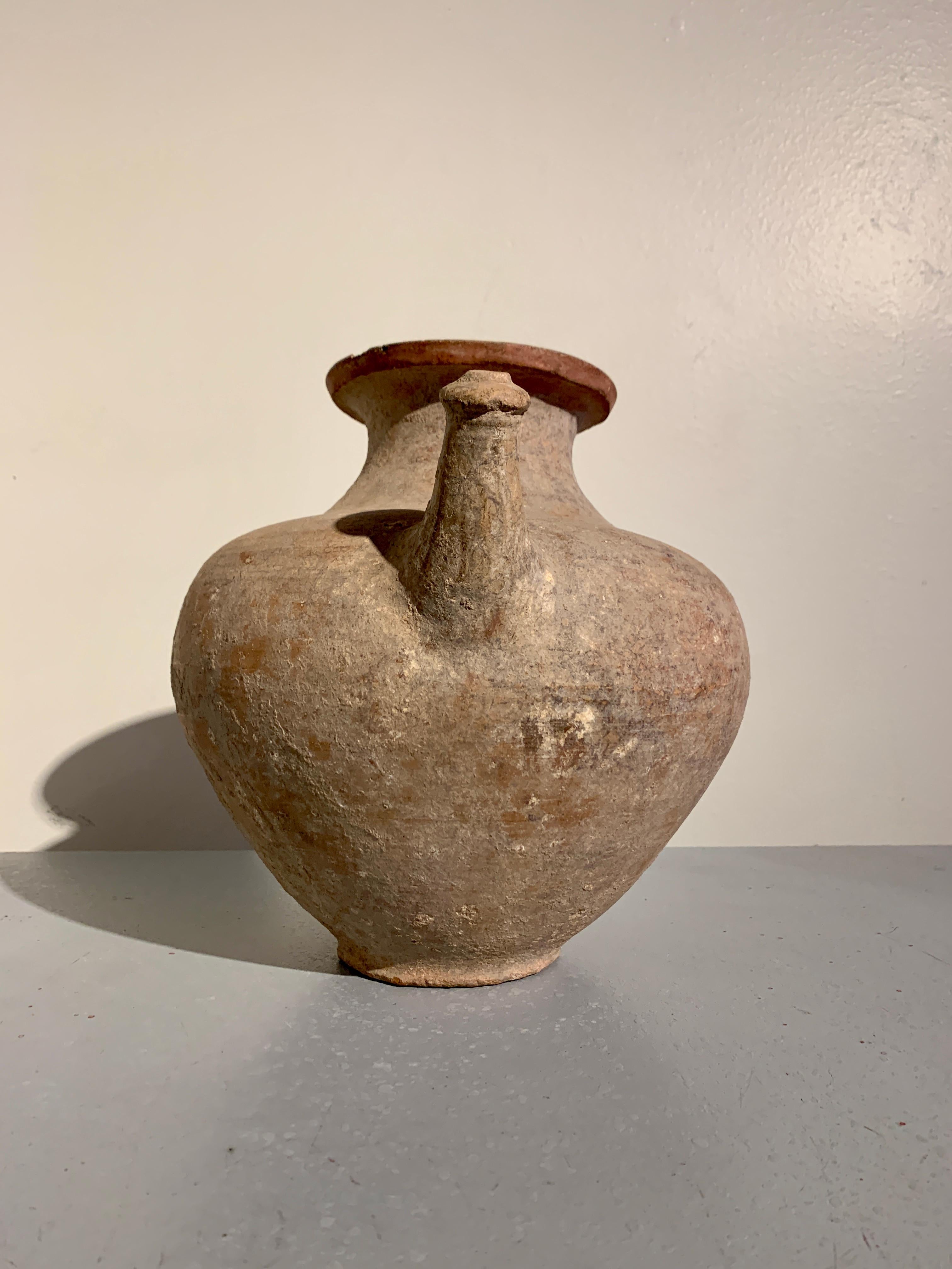 Fired Large Pre-Khmer Pottery Pouring Vessel, Kendi, 6th - 8th Century, Cambodia For Sale