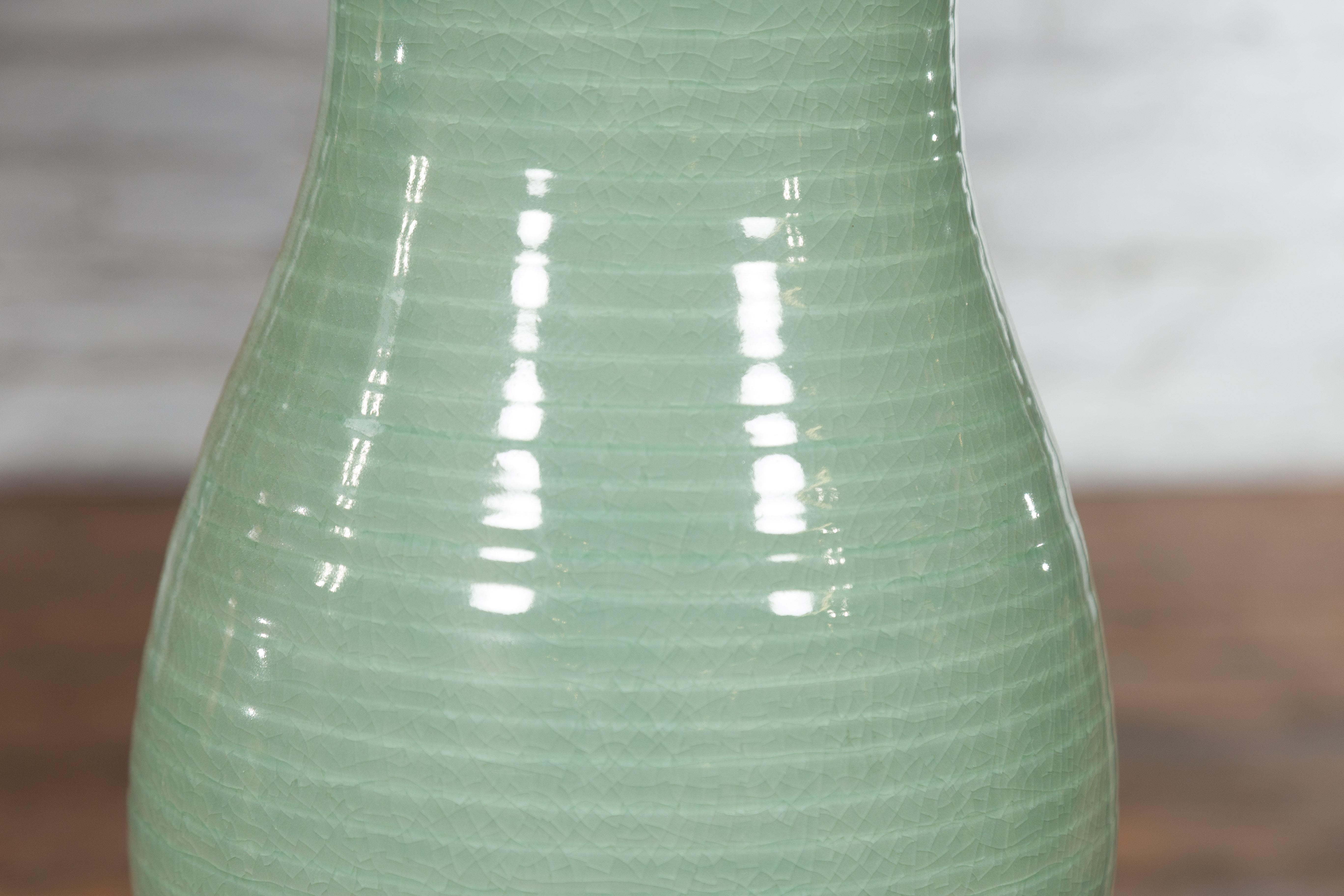 Large Prem Collection Chiang Mai Gourd-Shaped Vase with Green Glaze For Sale 3
