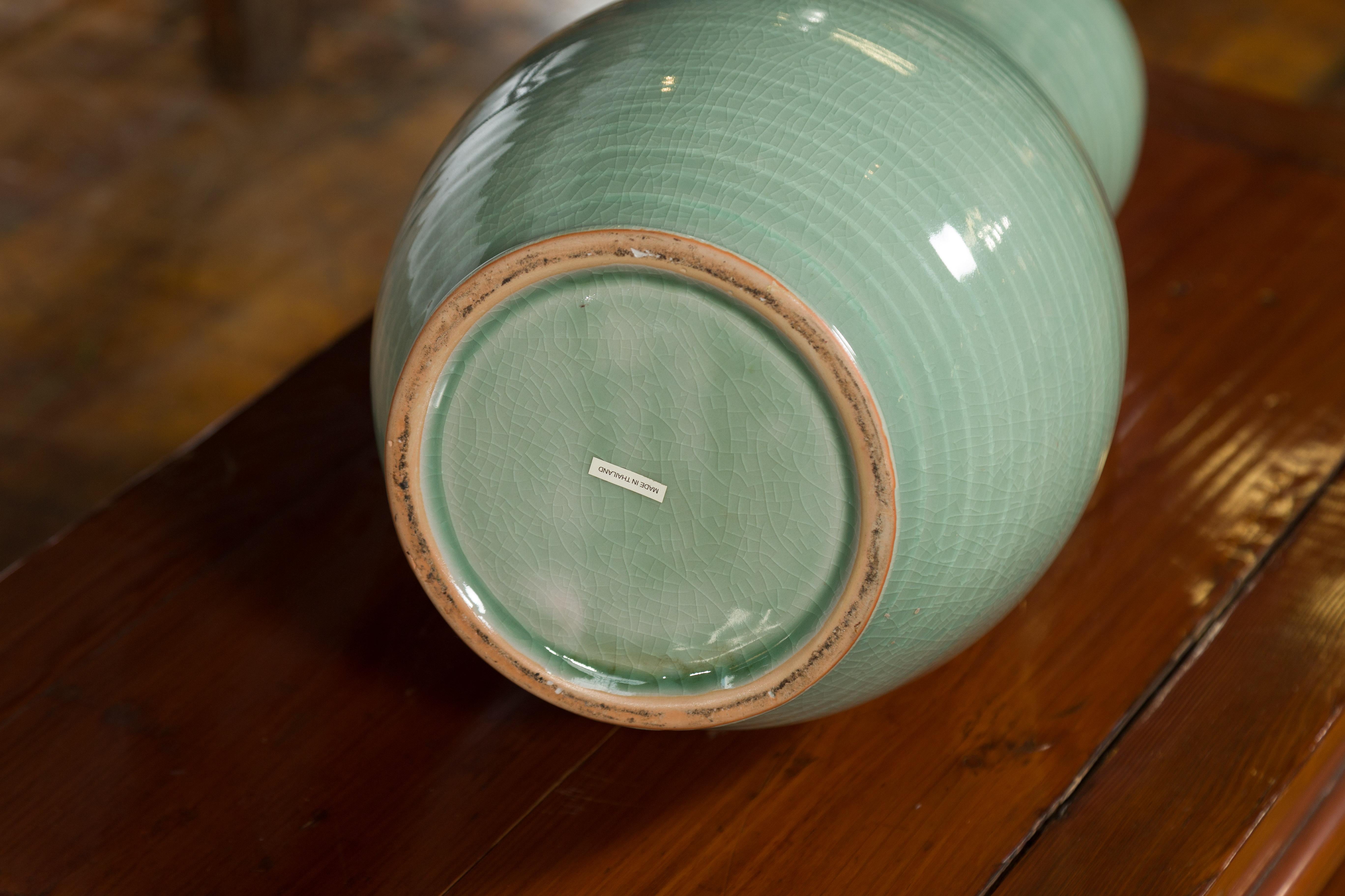 Tall Gourd Shaped Vase with Soft Green Glaze and Sculptural Silhouette in vendita 7