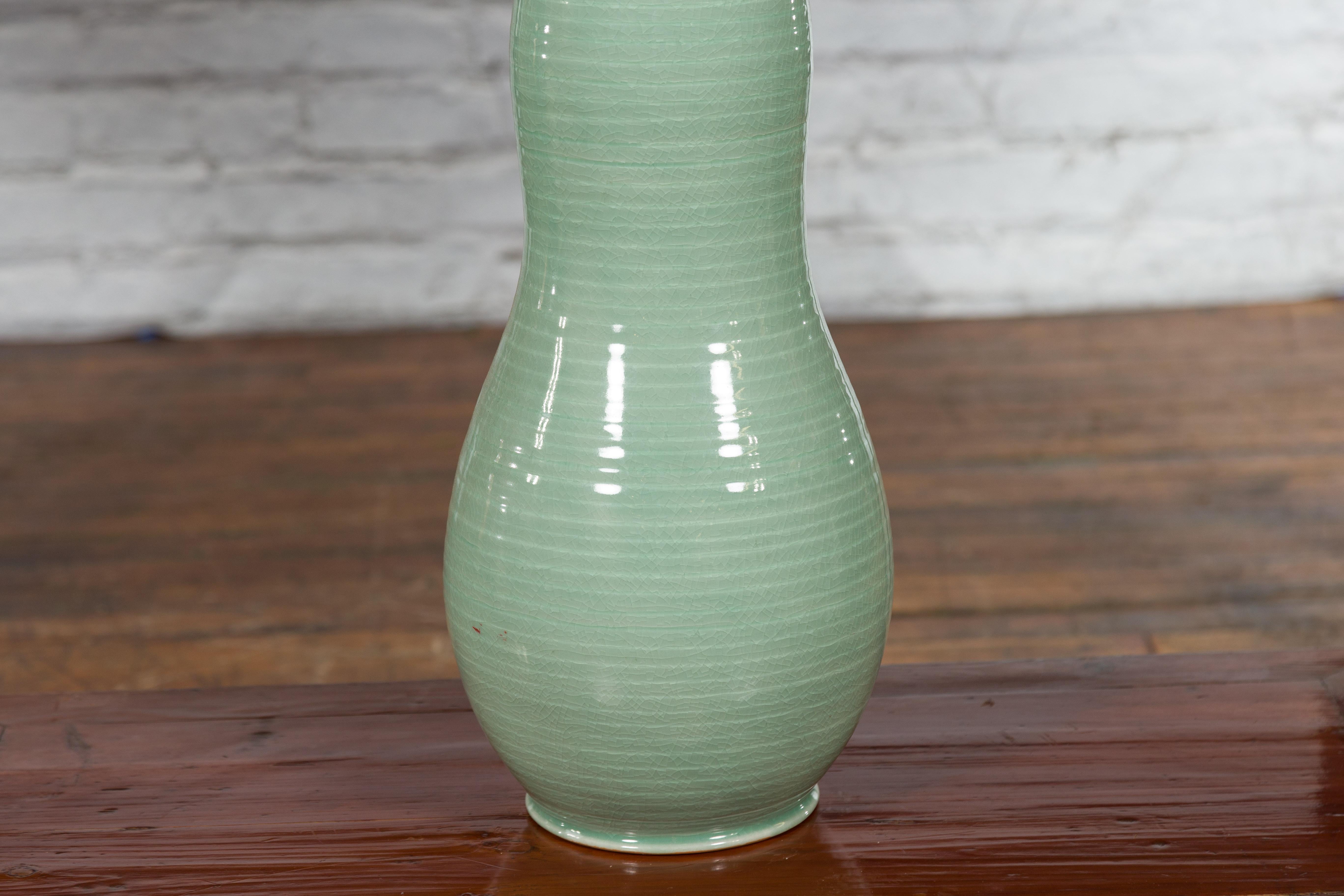Contemporary Large Prem Collection Chiang Mai Gourd-Shaped Vase with Green Glaze For Sale