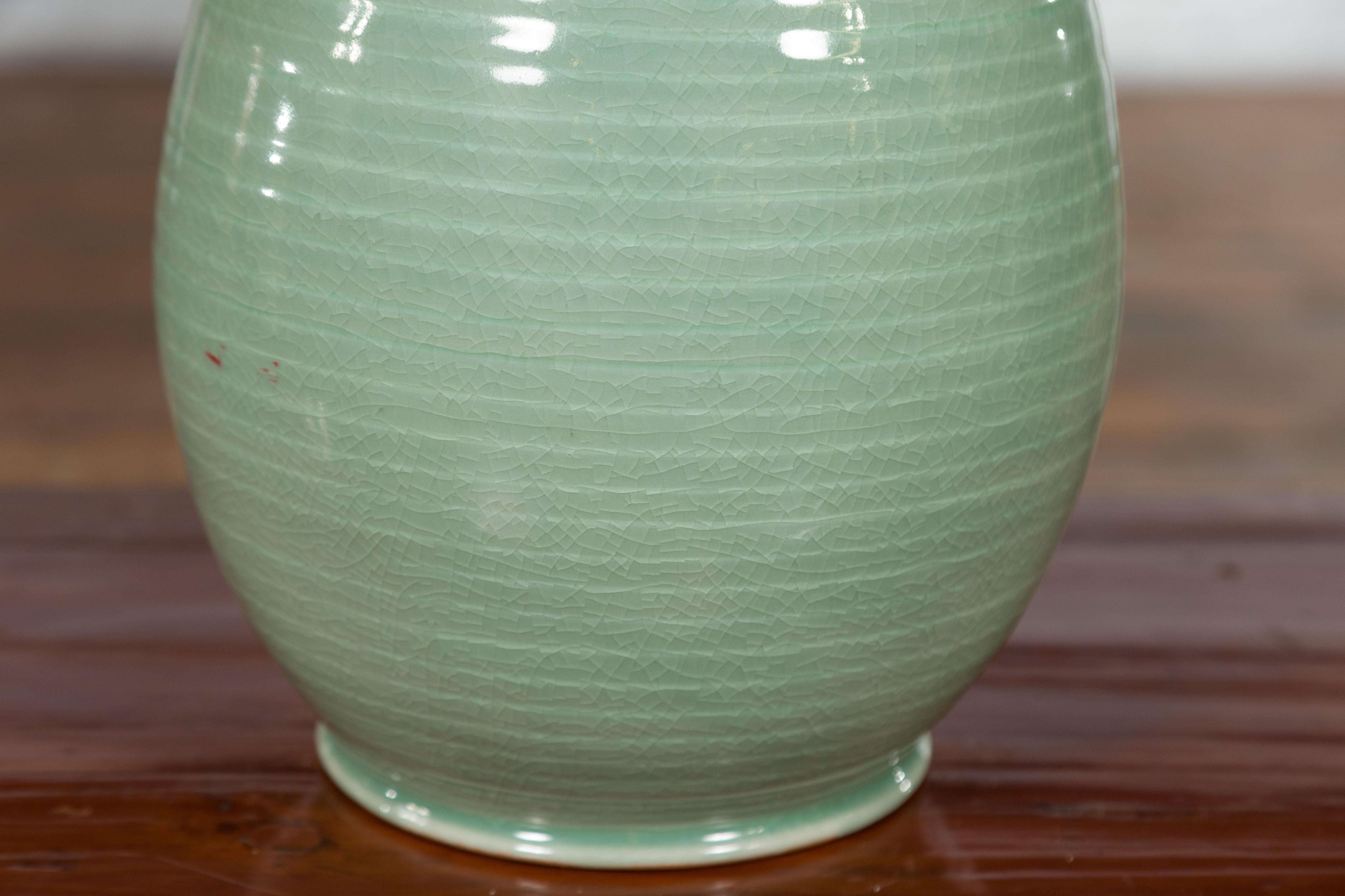 Tall Gourd Shaped Vase with Soft Green Glaze and Sculptural Silhouette in vendita 2