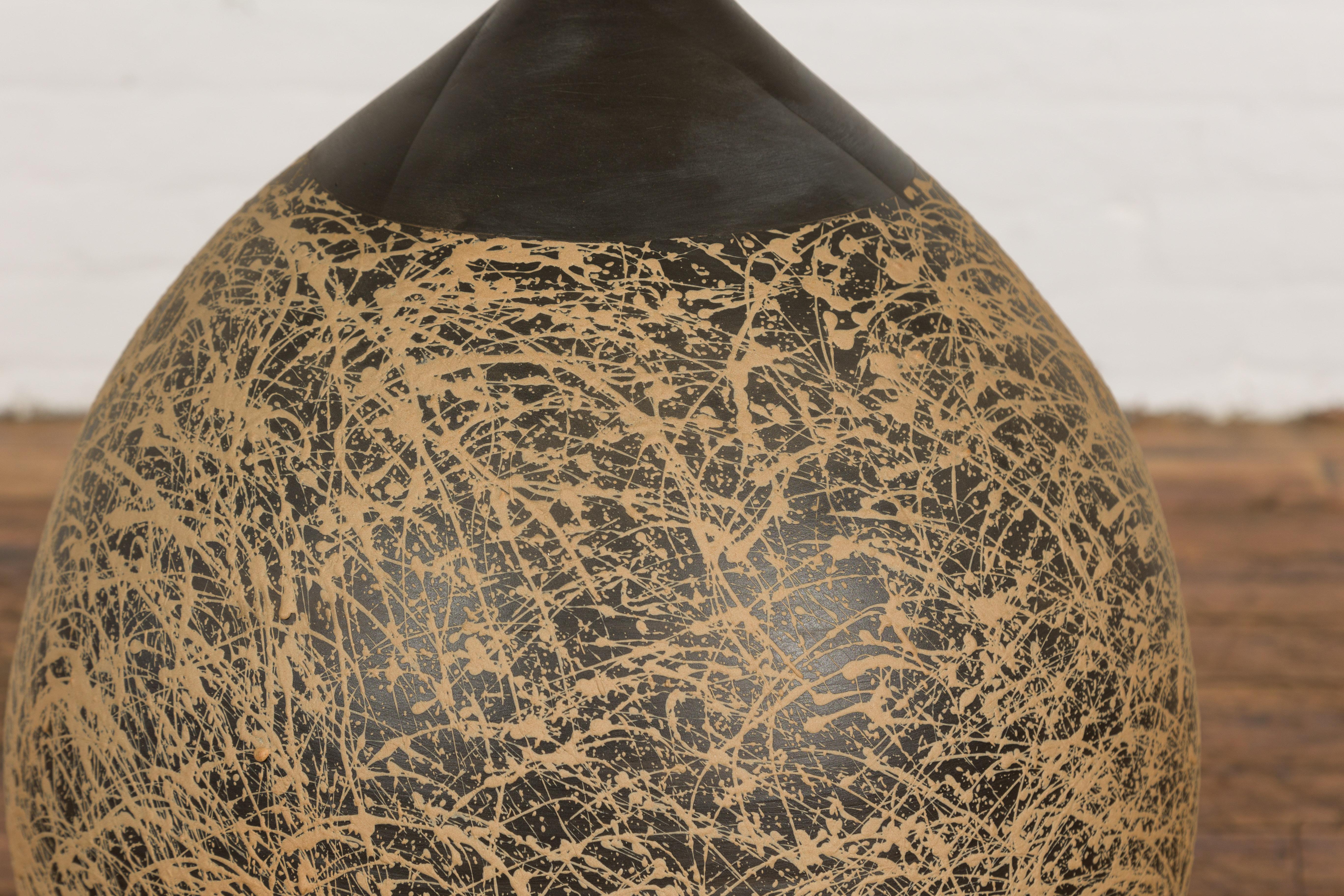 Ceramic Large Prem Collection Hand Crafted Artisan Vase with Black and Brown Décor