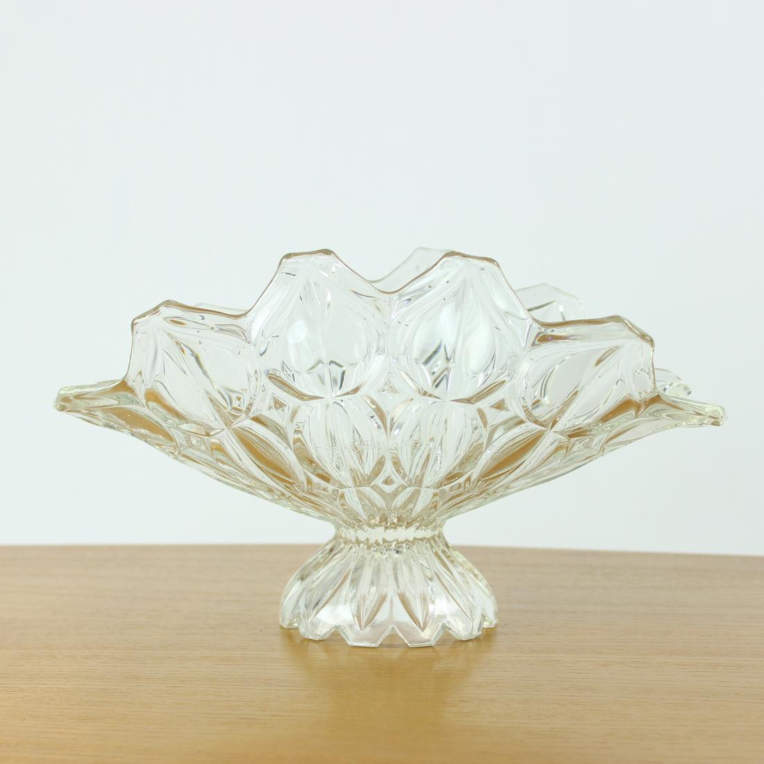 Art Glass Large Pressed Glass Bowl, Tulip Collection Hermanowa Hut, 1957 For Sale