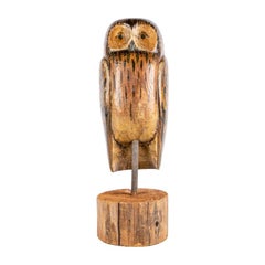 Large Primitive American Folk Art Painted Wood Owl Sculpture