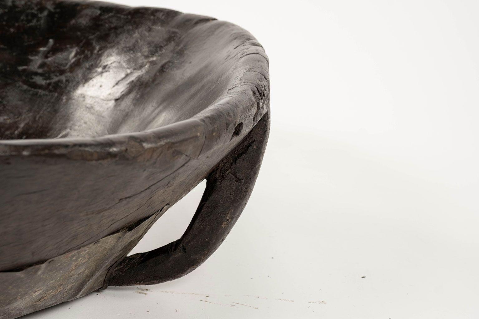Large Primitive Bowl Hand-Carved from Hardwood For Sale 6